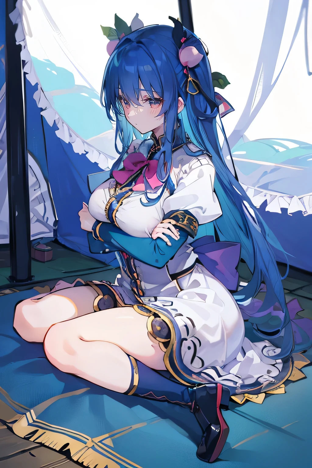 (Masterpiece), best quality, expressive eyes, perfect face, 1girl,
Put your hands on your waist, fair, gorgeous, Japanese comics, girl, Lola, young angel, blue hair, blue hair, flowing clothes, hug the waist, hug the waist, hands on hips, hands on hips, lay down , lying on the ground, legs on the ground, flat chest, cat ears