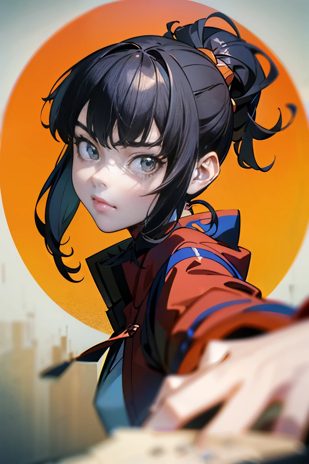 anime girl with black hair and red jacket posing for a picture, anime realism style, realistic anime artstyle, semirealistic anime style, beautiful anime portrait, (anime girl), anime style portrait, realistic anime 3 d style, beautiful anime girl, smooth anime cg art, made with anime painter studio, artwork in the style of guweiz, anime style 4 k