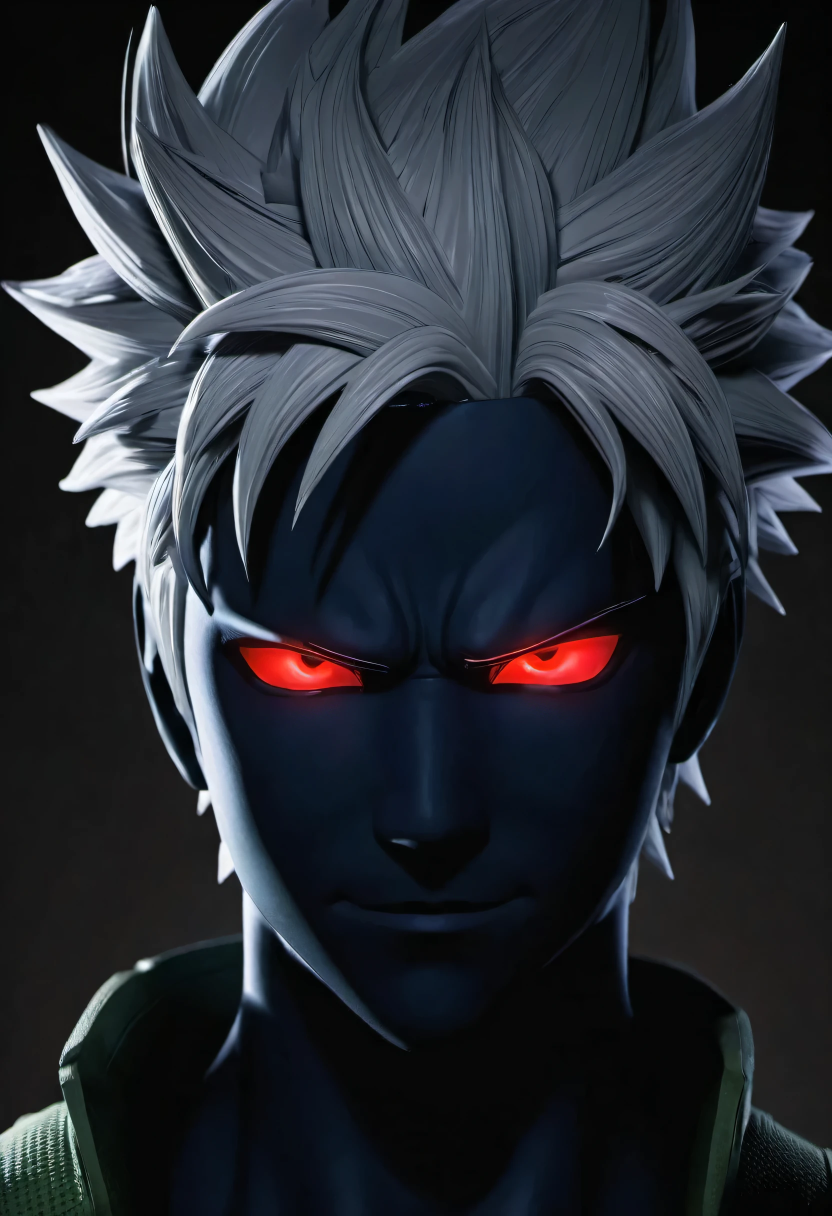 Kakashi de anime com um comportamento sombrio e taciturno, com olhos vermelhos brilhantes e um sorriso malicioso, hack a powerful computer system with visible electrical currents flowing through your body, enquanto sombras sinistras o cercam, simbionte(sinistro:1.2), (escuro, moody lighting), (atmosfera sinistra), (Contrast between Light and escuro)