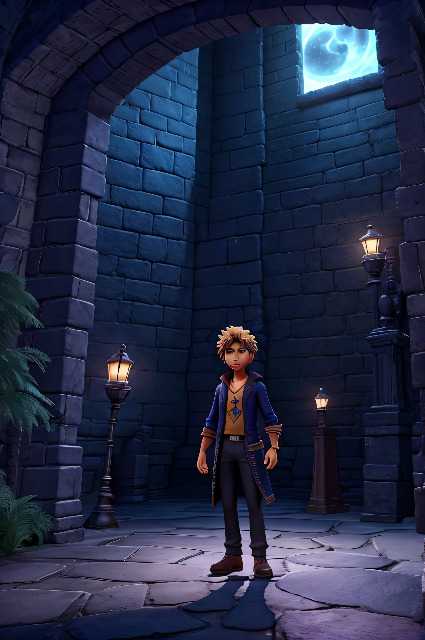 A sorcerer's scenario'o quarto escuro, com luzes roxas, Just the scenario