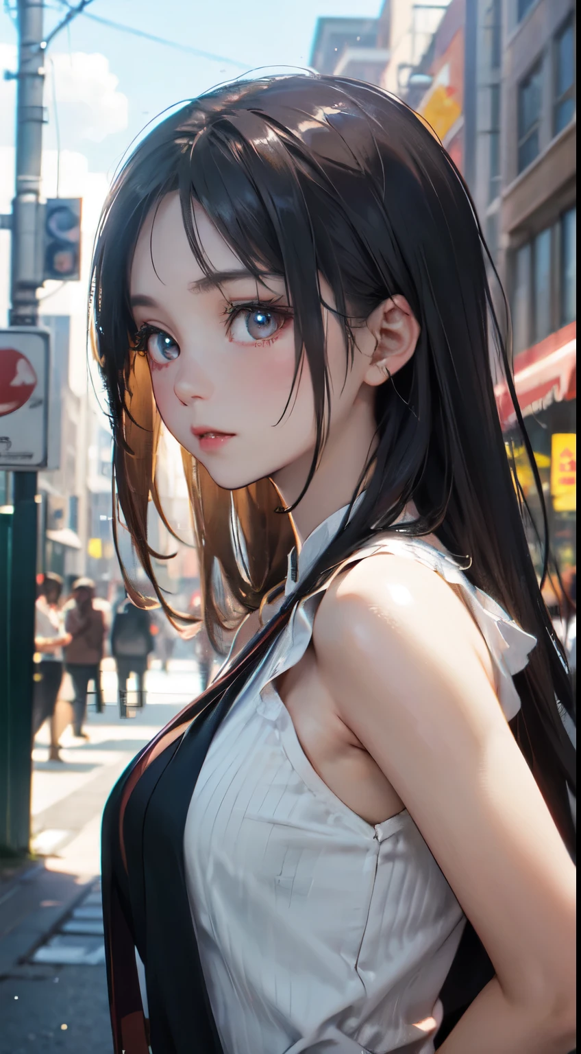 Old body portrait of a beautiful girl、Delicate、detaileds、masterpiece、Real Stick、3D background、Backgrounds with depth、Realistically exaggerate changes in material texture、Exaggeration of gloss、The best transcendental virtuosity