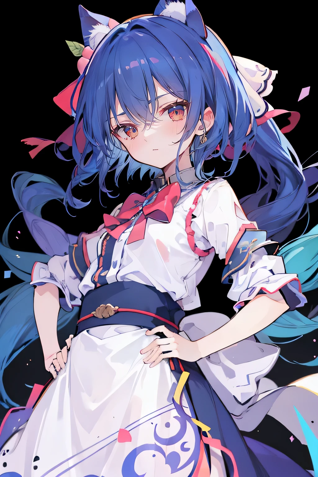 (masterpiece),best quality, expressive eyes, perfect face, 1girl,
Put your hands on your waist,Fair, Gorgeous,japanese manga,girl,Laura,young angel, blue hair, blue haired, floating clothes,grab your waist, grab your waist, hands on hips , hands on hips,flat chest