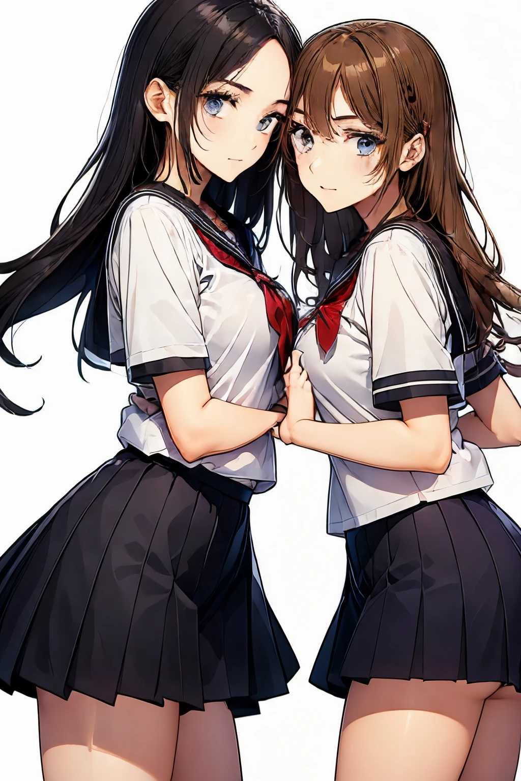 Two high school girls hugging each other