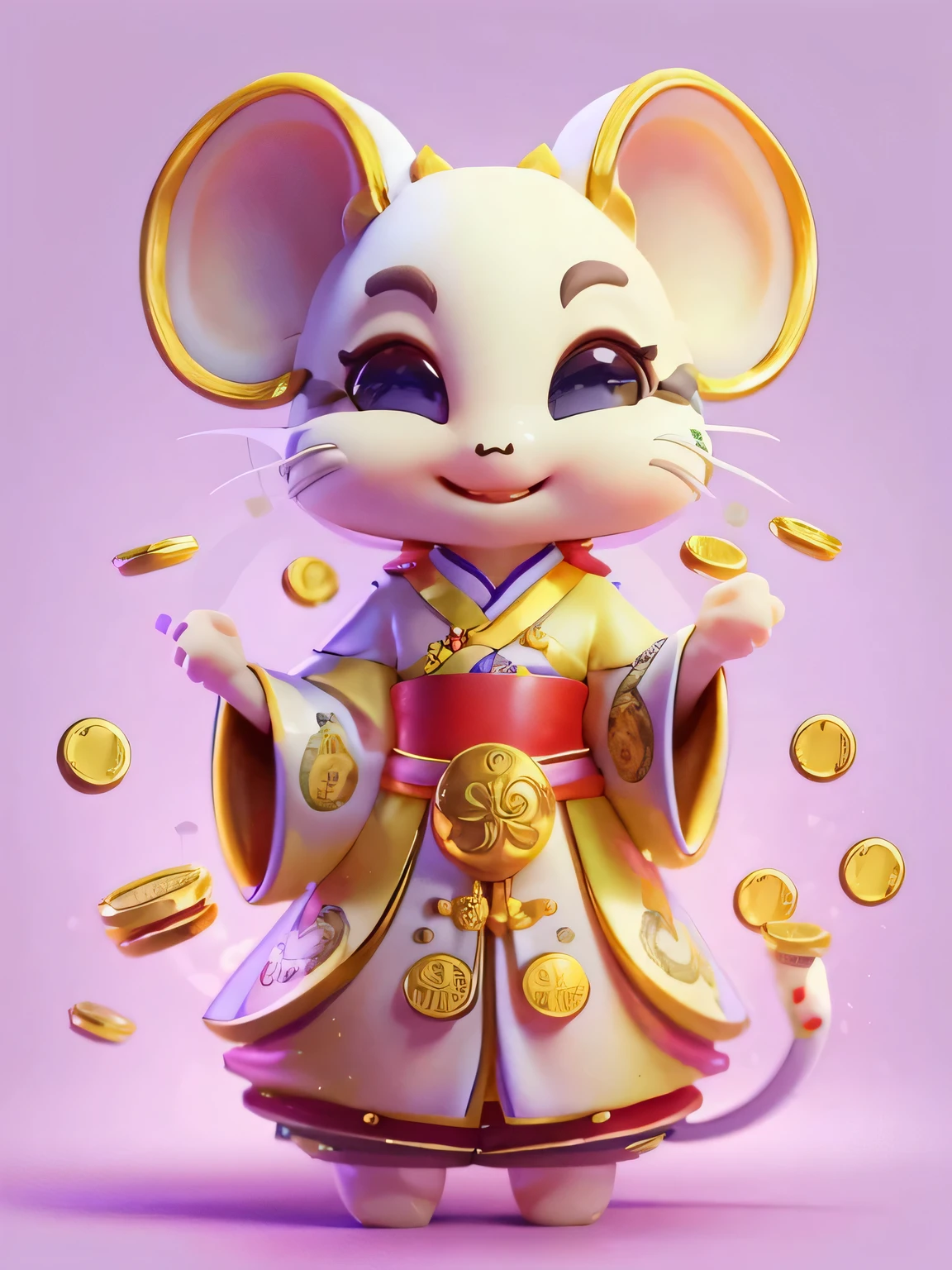 (personification: 1.4), (full-body shot), (China - unique female mouse hand, There are gold coins all around, hanfu, stand on two feet, Oriental elements), (China - unique illustration: 1.5, Vector Painting: 1.5), (Chinese color, Advanced color matching, gradient background, White background), (Smile, Lovely, big eyes, Watch the rice together), (Very detailed, Well-designed, clear lines, high definition, best quality, three dimensional, masterpiece, official art, movie lighting effects, 4K)