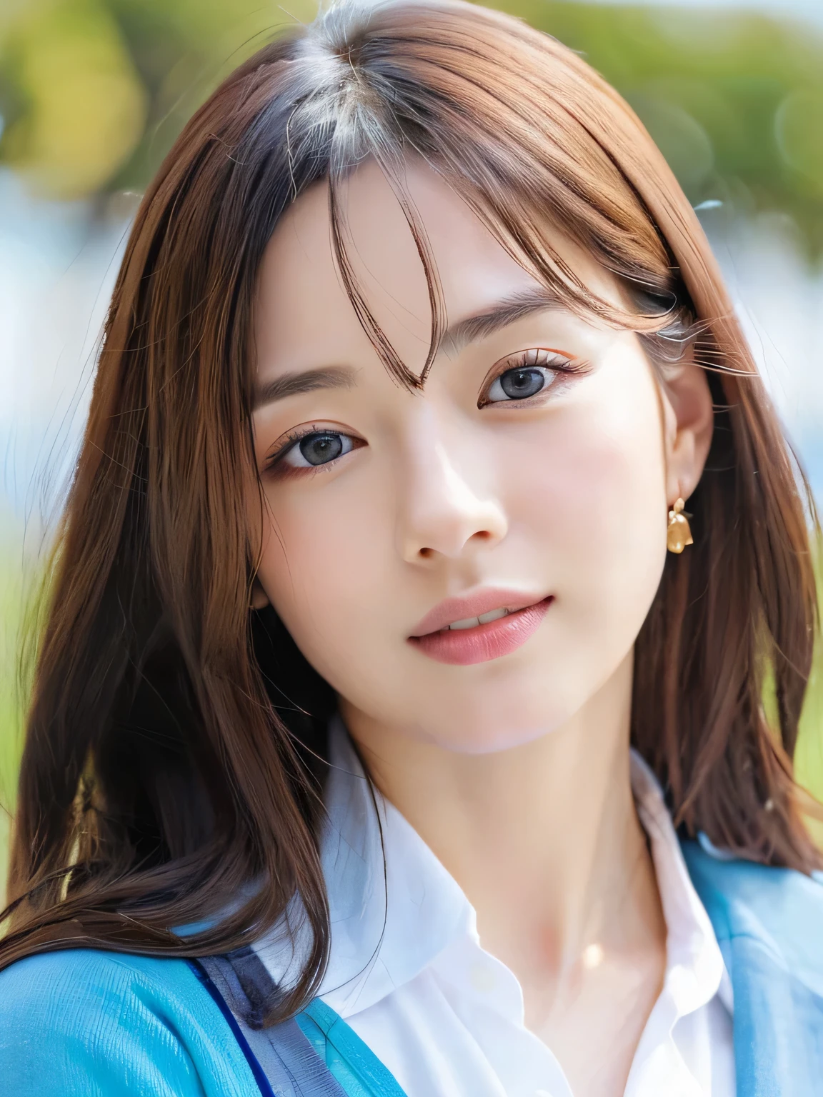 (((32k,high details,high detail、masterpiece,attention to detail,alone))),Raw photo & realistic atmosphere,beautiful dark blue eyes,detailed mouth,glossy lips,thin eyebrows,fine eyes、Soft white skin that shines in every detail、sheの深い黒色の目はとても美しいです,lip details、very beautiful face,very well-shaped face、lifelike face,shining beautiful lips,beautiful eyebrows,infinite reality, Realistic 若手idol sculpture,she'she'she'she'she'she'she's a very cute woman , idol sculpture, 若手idol sculpture, とても美しくてかわいい22 year old beauty,incredibly beautiful and classy,22 year old beauty,natural soft light,(shiny hair,,Beautiful and kind eyes:1.5),gentle smile,well-shaped chest,medium long hair,tie hair,beautiful posture,no makeup,think ahead,whole body,Ocean,