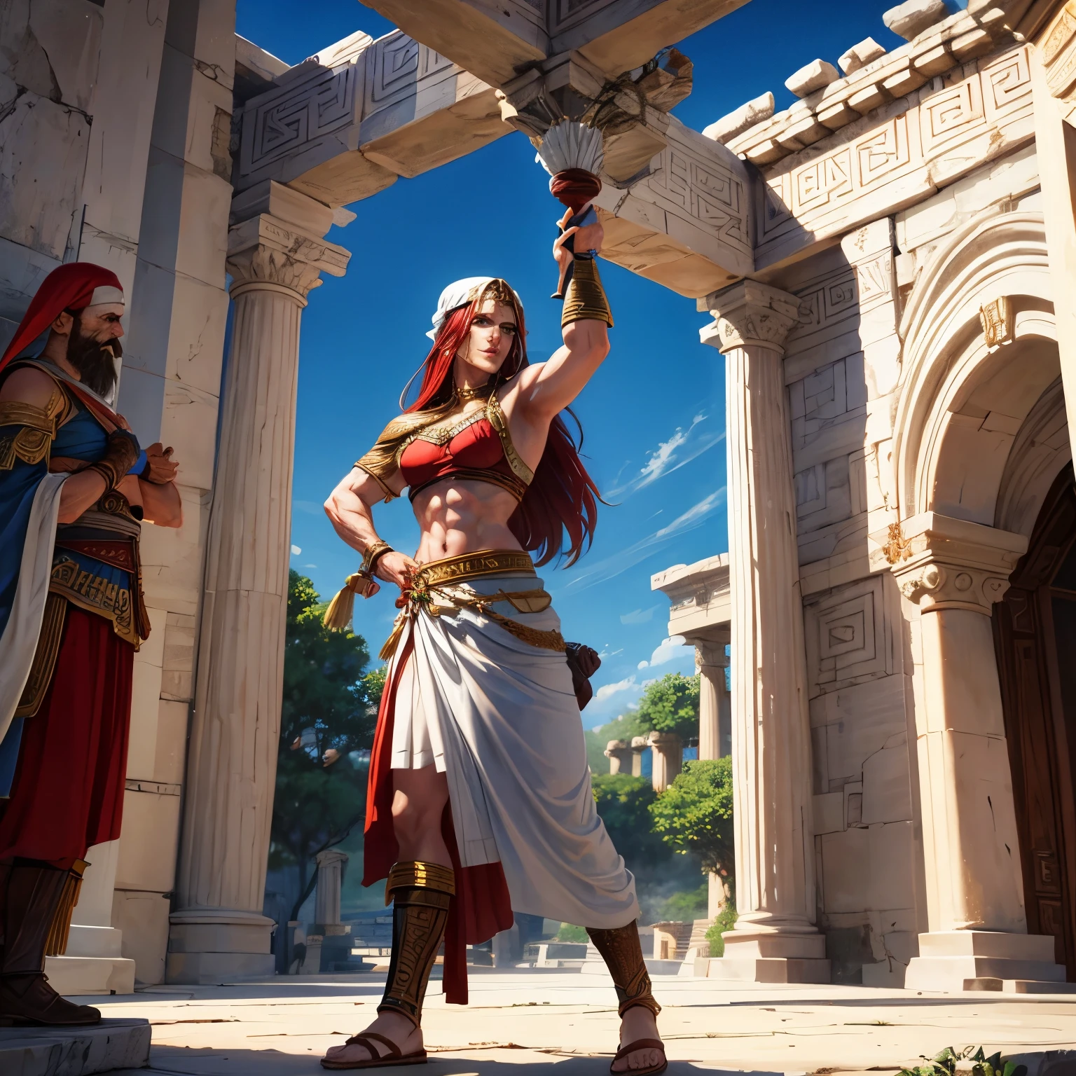 Greek goddesses embracing Kratos