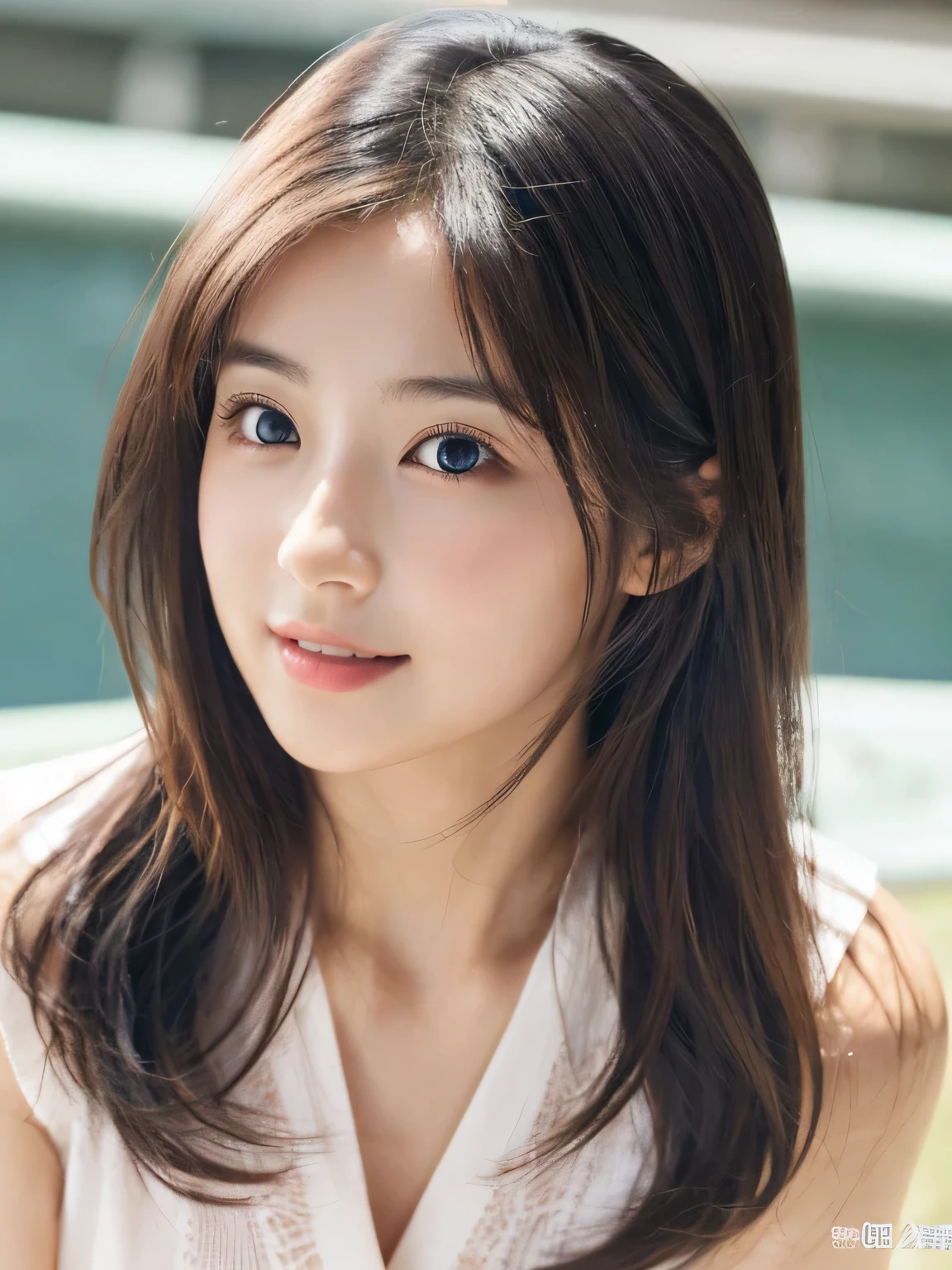 (((32k,high details,high detail、masterpiece,attention to detail,alone))),Raw photo & realistic atmosphere,beautiful dark blue eyes,detailed mouth,glossy lips,thin eyebrows,fine eyes、Soft white skin that shines in every detail、sheの深い黒色の目はとても美しいです,lip details、very beautiful face,very well-shaped face、lifelike face,shining beautiful lips,beautiful eyebrows,infinite reality, Realistic 若手idol sculpture,she'she'she'she'she'she'she's a very cute woman , idol sculpture, 若手idol sculpture, とても美しくてかわいい22 year old beauty,incredibly beautiful and classy,22 year old beauty,natural soft light,(shiny hair,,Beautiful and kind eyes:1.5),gentle smile,well-shaped chest,medium long hair,tie hair,beautiful posture,no makeup,think ahead,whole body,Ocean,