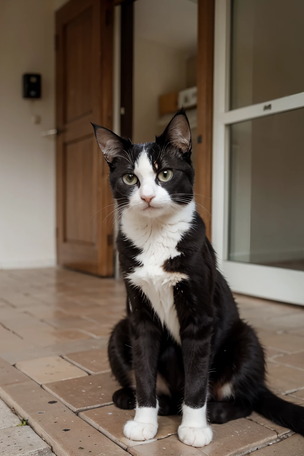withe cat with long fur asking for food
