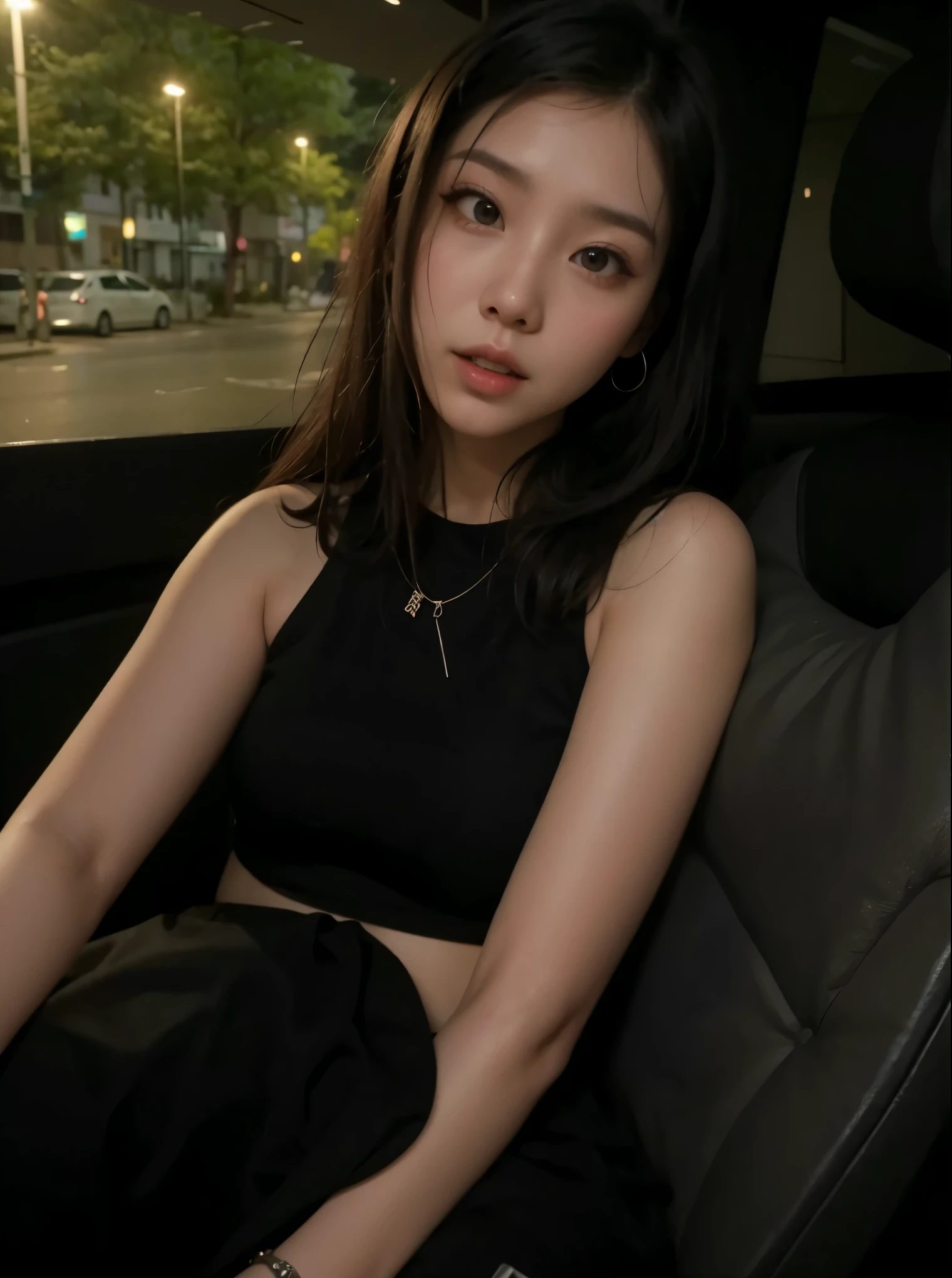 Asiatica, garota, cabelo preto, jaqueta preta, olhos puxados, coreana