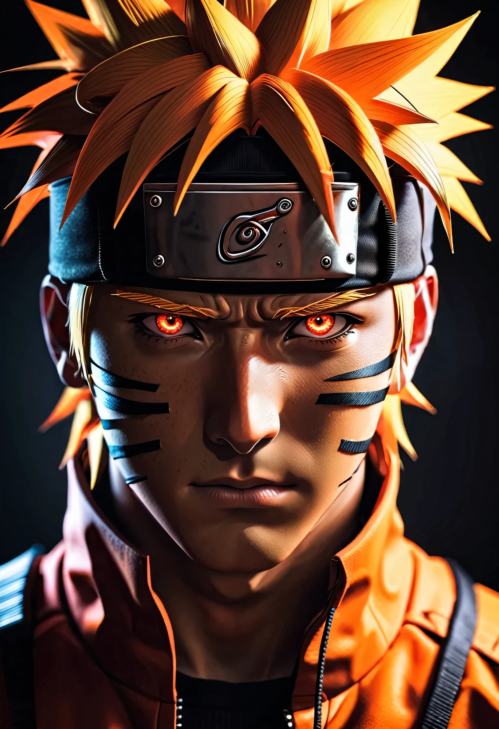 homem de anime naruto com um comportamento sombrio e taciturno, com olhos vermelhos brilhantes e um sorriso malicioso, hack a powerful computer system with visible electrical currents flowing through your body, enquanto sombras sinistras o cercam, (sinistro:1.2), (escuro, moody lighting), (atmosfera sinistra), (Contrast between Light and escuro)