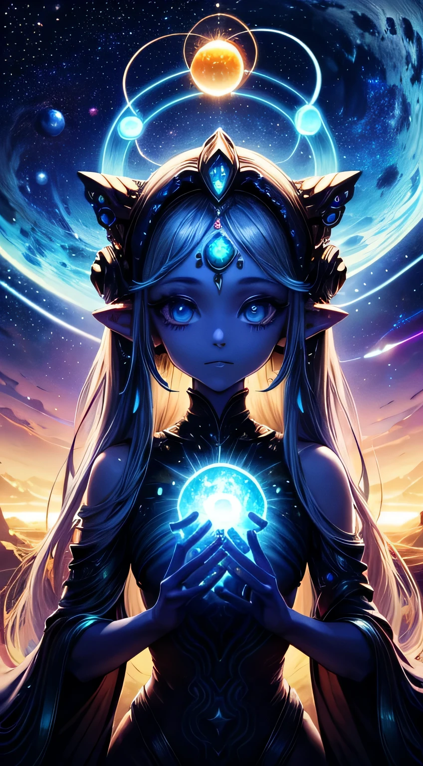(A strange creature),Vibrant colors,Ethereal atmosphere,Alien landscape,Mysterious light and shadow,Unique texture,Organic pattern,Detailed eyes and skin,Intricate details,otherworldly beauty,otherworldly presence,Unconventional anatomy,Extraterrestrial life,Untapped territory,cosmic energy,fluid movement,Curious perspective,Fantasy species,mystical aura,Interstellar encounters,Unexplained,Evolutionary miracles,Cosmic harmony,transcendent being,Unfathomable wisdom,Diverse genetic makeup,Future evolution,An unprecedented discovery,Magnificent cosmic design,Amazing complexity,Unlimited imagination,Uncover the secrets of the universe,Celestial wonders,A mesmerizing spectacle, ((eating the Solar System)), star eater, (((devoring solar sistem))), celestial girl, Unthinkable, ((celestial woman)), (Cosmic goddess), (((Biting a star)))