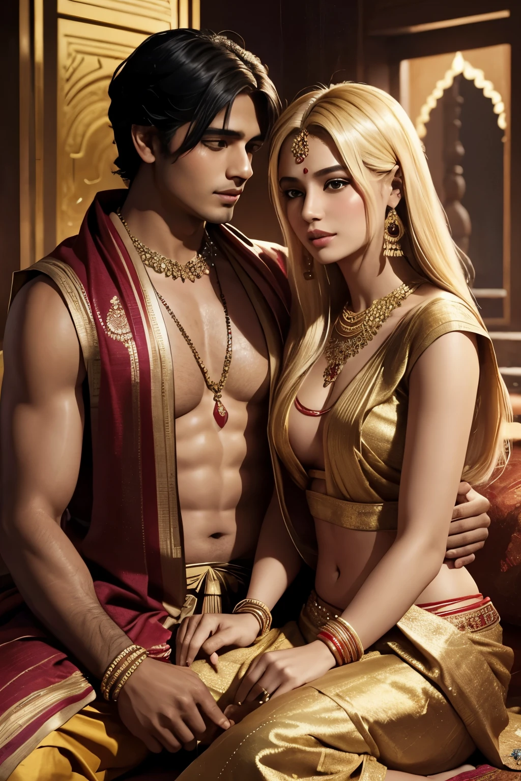 they are two people posing for a picture in a room, artgerm and genzoman, range murata and artgerm, arabian, & jeehyung lee & wlop, wlop and sakimichan, ruan jia and artgerm, exotic costumes, arabian wrestling woman, arabian princess, masayoshi suto and artgerm