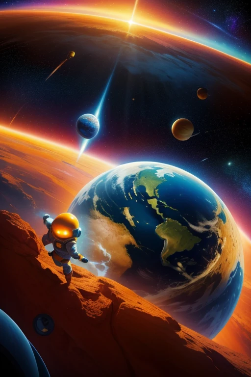 Humans, several, yellow planet, make, flying, Space exploration, astronauts, spaceships, stars surrounding, blue and red planets in the background, celestial bodies, orbiting, advanced technology, helmets on heads, protective suits, hands on controls, thrusters ignited, high definition, best quality, sunset on the yellow planet, Earth seen as a small blue dot in the distance,-

Several humans are making the yellow planet their next exploration target as they soar through the vast expanse of space in their advanced spaceships. With the blue and red planets as scenic backgrounds, they fly towards the yellow planet, where stars surround it, painting a breatht