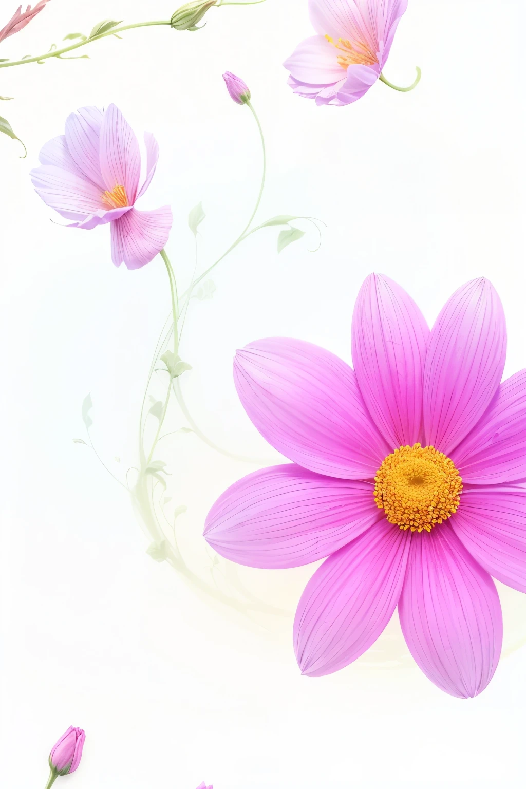 Crie uma imagem de varias flores de cerejeira, but I don't want it realistic, I want it to be an illustration with several petals and a background that matches it without showing the ground and sky.