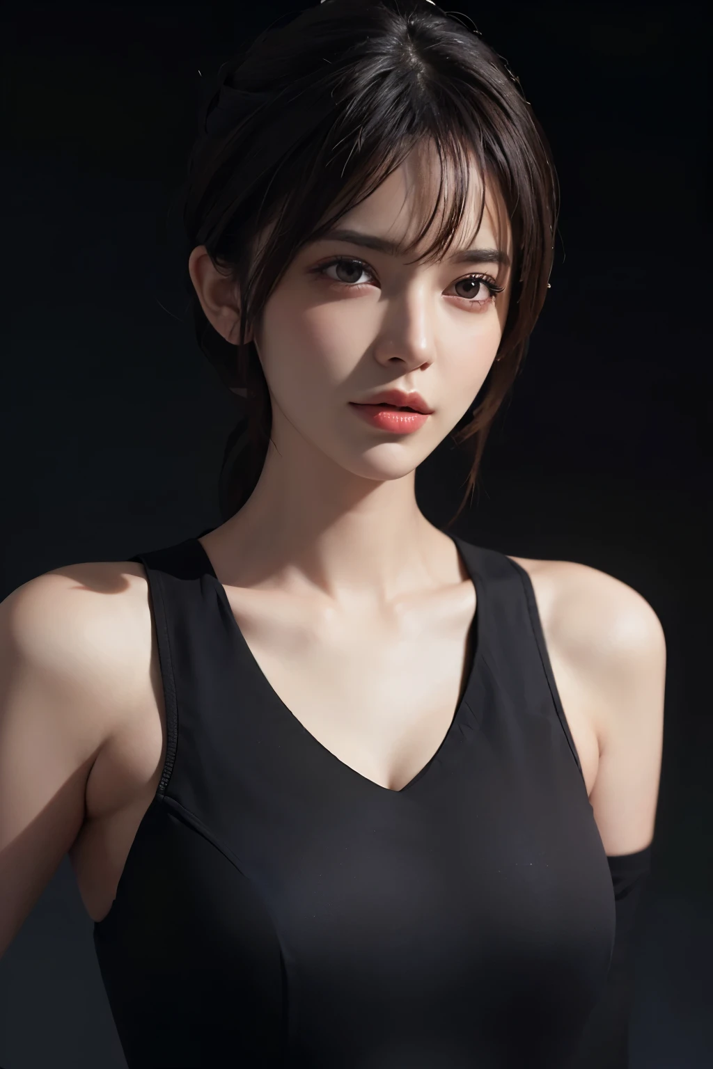 Fantasy art, photorealism, dynamic lighting, artstation, poster, volumetric lighting, very detailed faces, (official uniform: 1.4), long hair, sweater, delicate collarbone, bare shoulders, full breasts