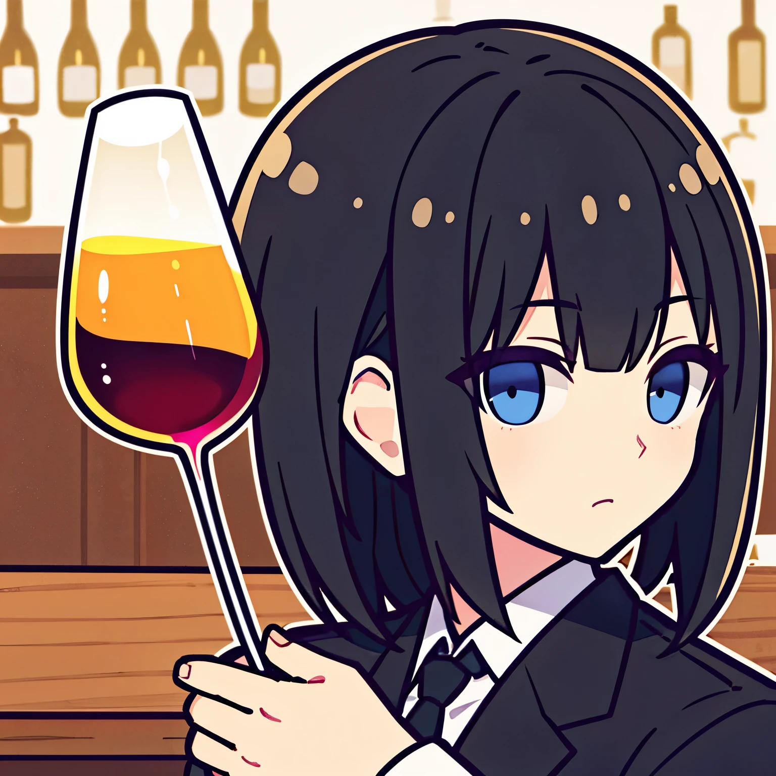 (mate piece), (best quality), (super detailed), (Close-up:1.3), (face focus:1.4), profile, ((black hair, Handsome guy:1.3)), 30 years old, solo,((black hairのオールバック:1.4)), (Cool long slit eyes:1.3), (holding a wine glass in one hand:1.3), perfect hands:1.3, wearing a black suit, (bar counter background:1.3), masterpiece, 32k