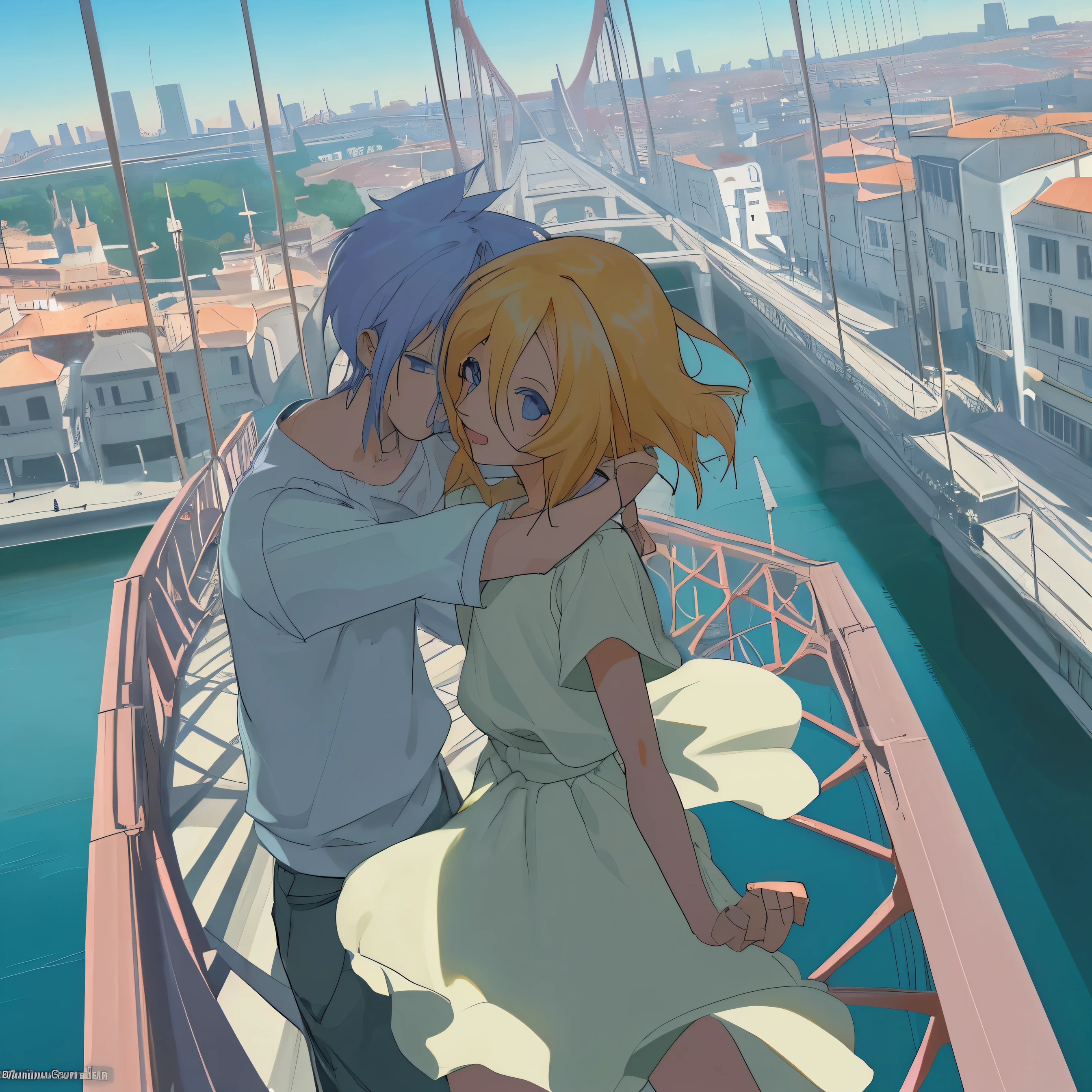 Anime dos chicos en un puente