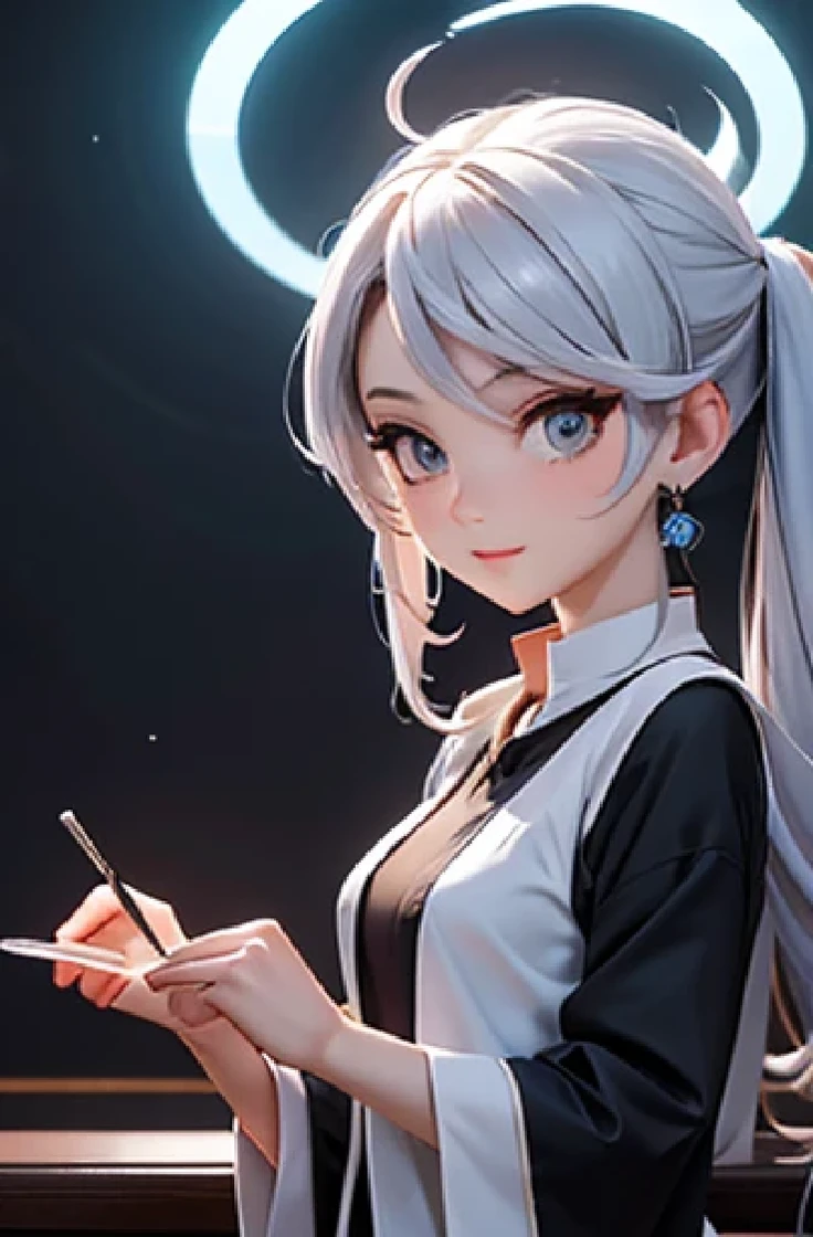 Draw a fortune teller seen from the front.。A fusion of modern sensibilities and traditional elements、Stylish and luxurious personality.、There is a halo in the background。