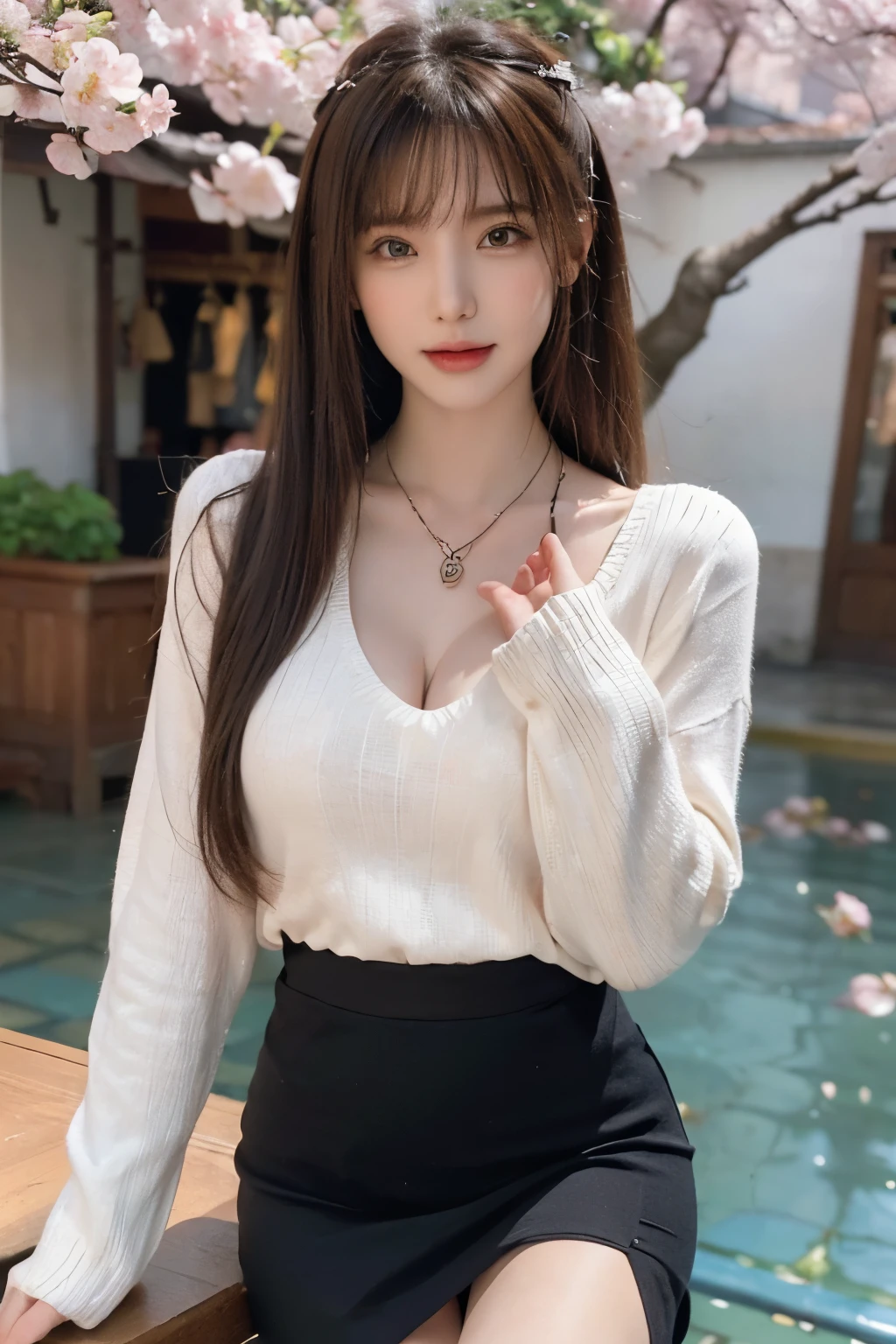 Cute　bangs　Big Breasts　long hair　smile　Double　Tear bags　Small face　Tight clothing　Off the shoulder　Cafe Date