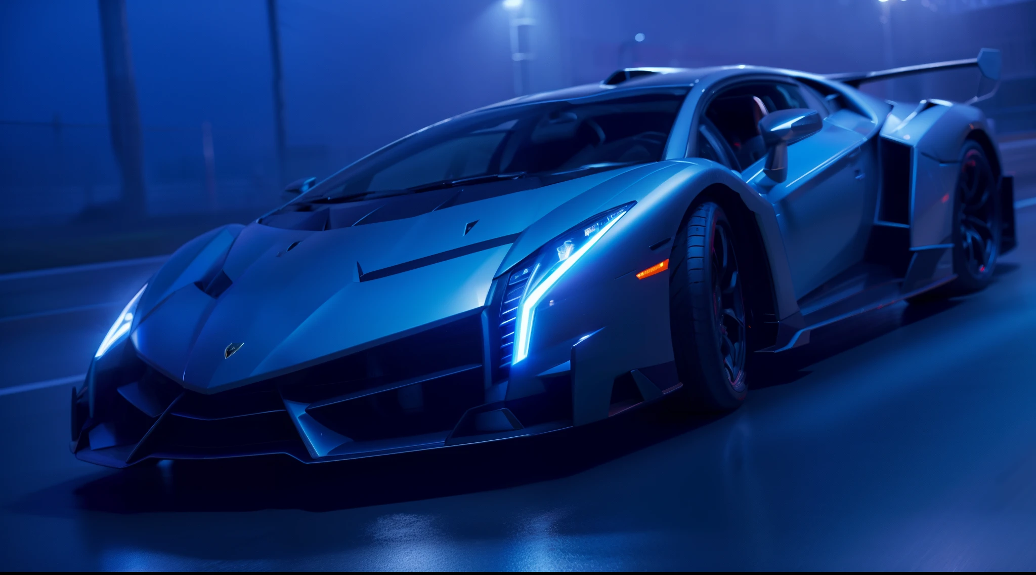1 car, lamborghini veneno, City street, night, Rainy, rainy, beautiful lighting, colorful lighting, super detailed, wallpaper, 8k quality, masterpiece