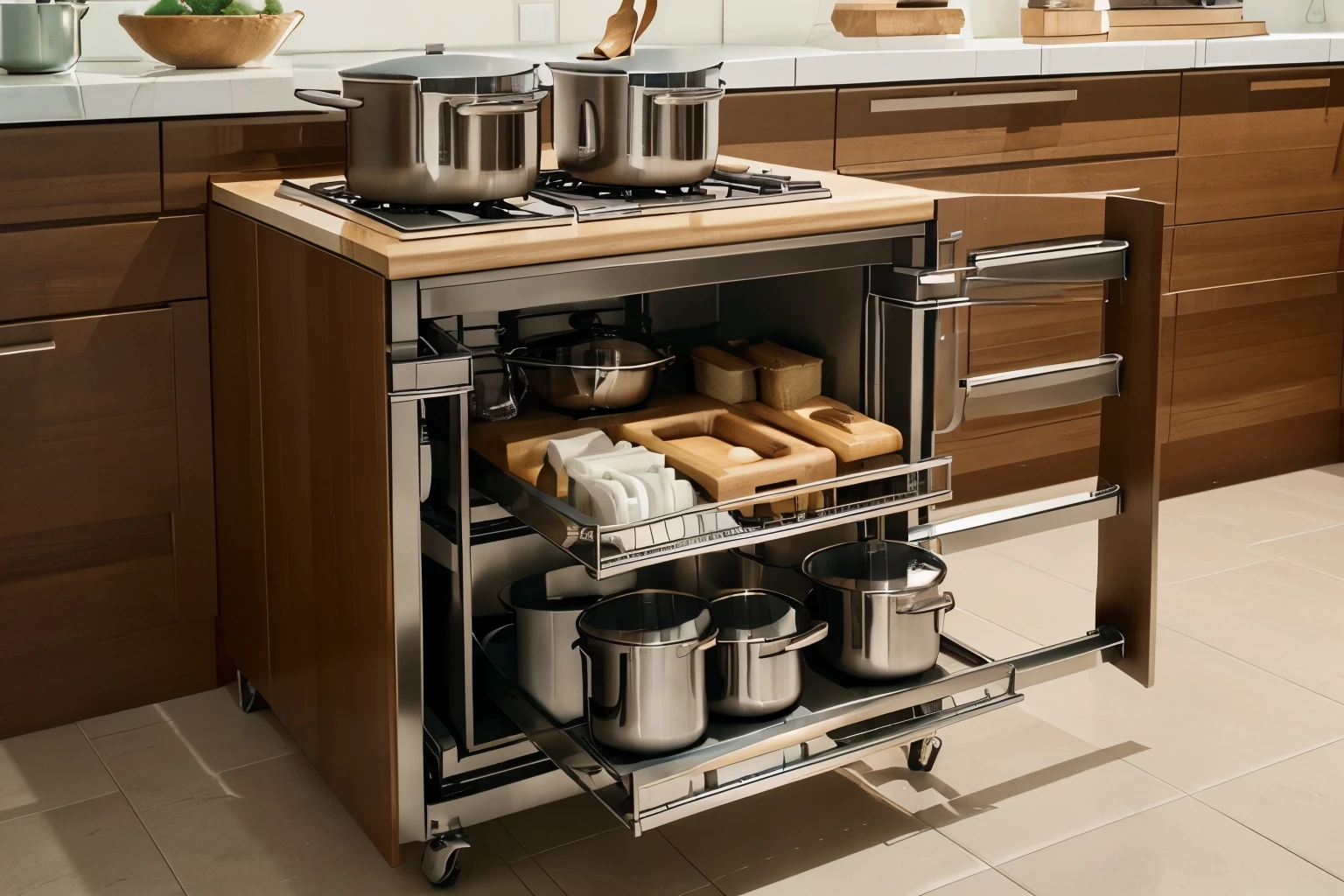 "Create a captivating image showcasing our innovative kitchen products in a modern and inviting kitchen setting, highlighting their elegance and functionality. ((((innovative kitchen products)))), (((innovative kitchen products)))"
