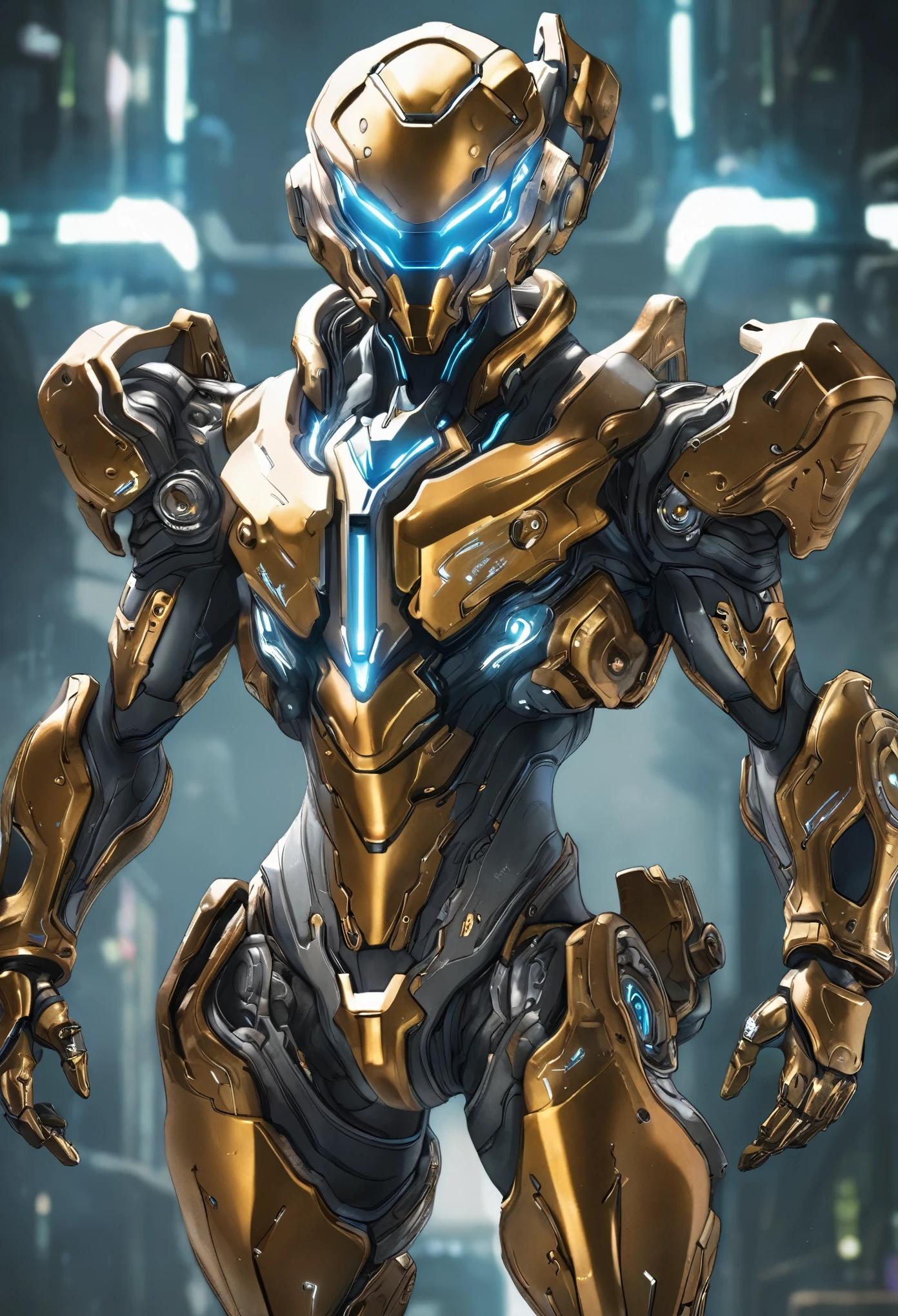 Wearing a mechanical suit, mechanical marvel, cyberpunk, futuristic armor,arms， whole body, frontal pose, symmetry, complex (steel metal [rust]), joint, Warframe style, cyborg, Male body and armor,