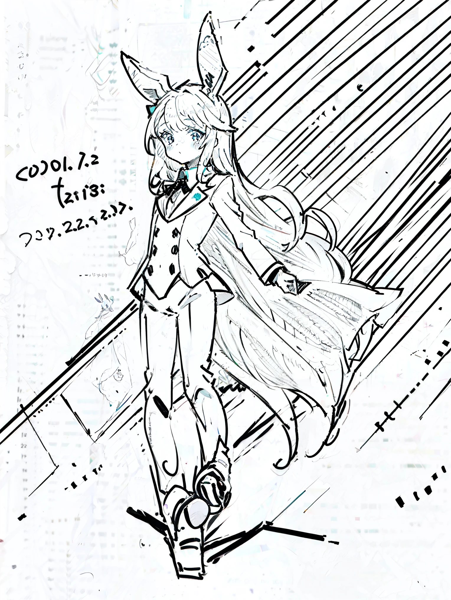 pen_sketch_style, 1boy, young boy, solo, ink, sketch, long hair, bunny suit, femboy, cute, 1girl with long hair wearing a bunny suit, ink sketch, vibrant colors, soft lighting, masterpiece, best quality, sketch book, sketch