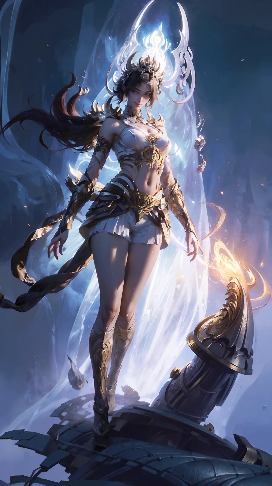 a white hair、Close-up of woman wearing white mask, beautiful figure painting, guweiz, guweiz style artwork, White-haired God, author：Yang Jie, Epic and beautiful character art, Stunning character art, author：Fan Qi, by Wuzhun Shifan, guweiz in pixiv artstation street, single ponytail, Side Mao Insult, high ponytail, tall figure, long legs, (sleeveless lace shirt), (shorts), (striped )), ((striped )), walk, elegant, dignified, feminine, Beautiful curves, sweet smile, Strong sense of detail and layering, Rich and gorgeous colors, Has a unique texture, colorful, Color harmony, vivid, design art, 16k, super detailed, {{illustration}}, {extremely delicate and beautiful}, {Sophisticated finish}, Super detailed, Exquisite glowing eyes, {{movie lighting}}, Extreme light effects, Model: realism, CFG scale: 12, lola: Bright texture (1.35), high quality, masterpiece, Exquisite facial features, Delicate hair depiction, Delicate depiction of eyes, masterpiece, best quality, Ray tracing, Extremely detailed CG unified 8K wallpaper, masterpiece, best quality, (1 girl), perfect female figure, (((tight white t shirt))), beautiful eyes, (delicate face), short black hair, hair tied up, Light blue hairpins, (White skin), (best lighting), (Super intricate details), 4K unified, (super detailed CG), Showing white legs, , hot pants, shorts,