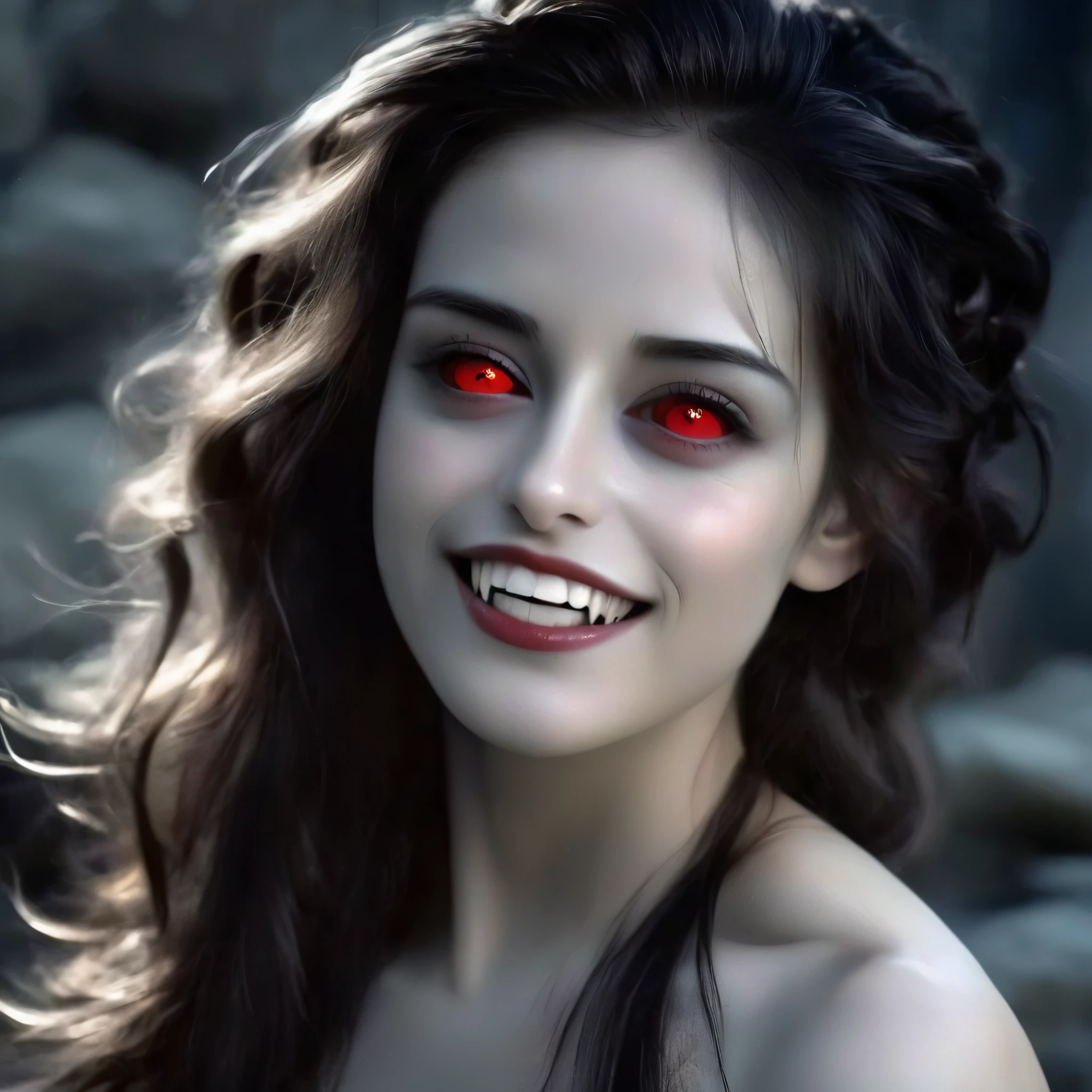 beautiful detailed red eyes, long dark eyelashes, pointed fangs, flowing black hair, elegant posture, pale skin, red lips, traditional Arabic dress, mysterious aura, ((moonlit night:1.3)), shadows, delicate jewelry, ancient ruins, intense gaze, hypnotic smile, vampire powers, supernatural strength, centuries-old wisdom, captivating beauty, hauntingly enchanting, alluring darkness, (blood-red moonlight:1.1), eternal youth, seductive charm, hidden secrets. (best quality, ultra-detailed, photorealistic:1.37), gothic, fantasy, dark color palette, dramatic lighting. (NSFW:1.4) beautiful small breasts, (Emma watson:0.3),(Jennifer connelly:0.24), (beautiful nipples:1.5),(She has white skin with visible blue veins:1.4),(Small breasts with beautifully raised areolas:1.5),(flat chest:1.2) (beautiful teenage nipples:1.5)