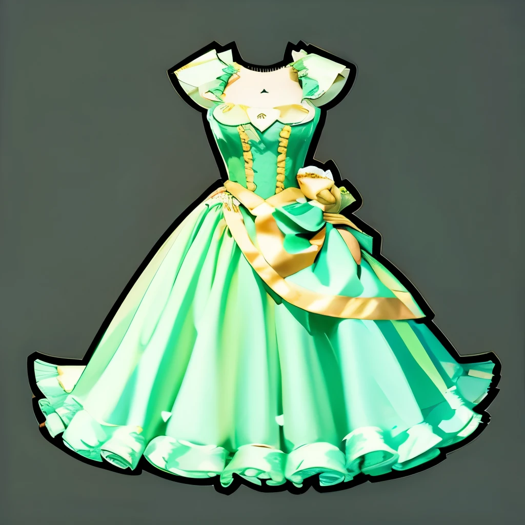 Illustration of a dress with a cat drawn in the frame, Glamorous ruffled dresses, An absurd squiggly mass in a dress, magical girl style, in a dress, magic dress, splash art anime , ruffle costume, rococo ruffle dress, fantasy dress, rococo dress, wearing frills ((shabby)), gorgeous dress