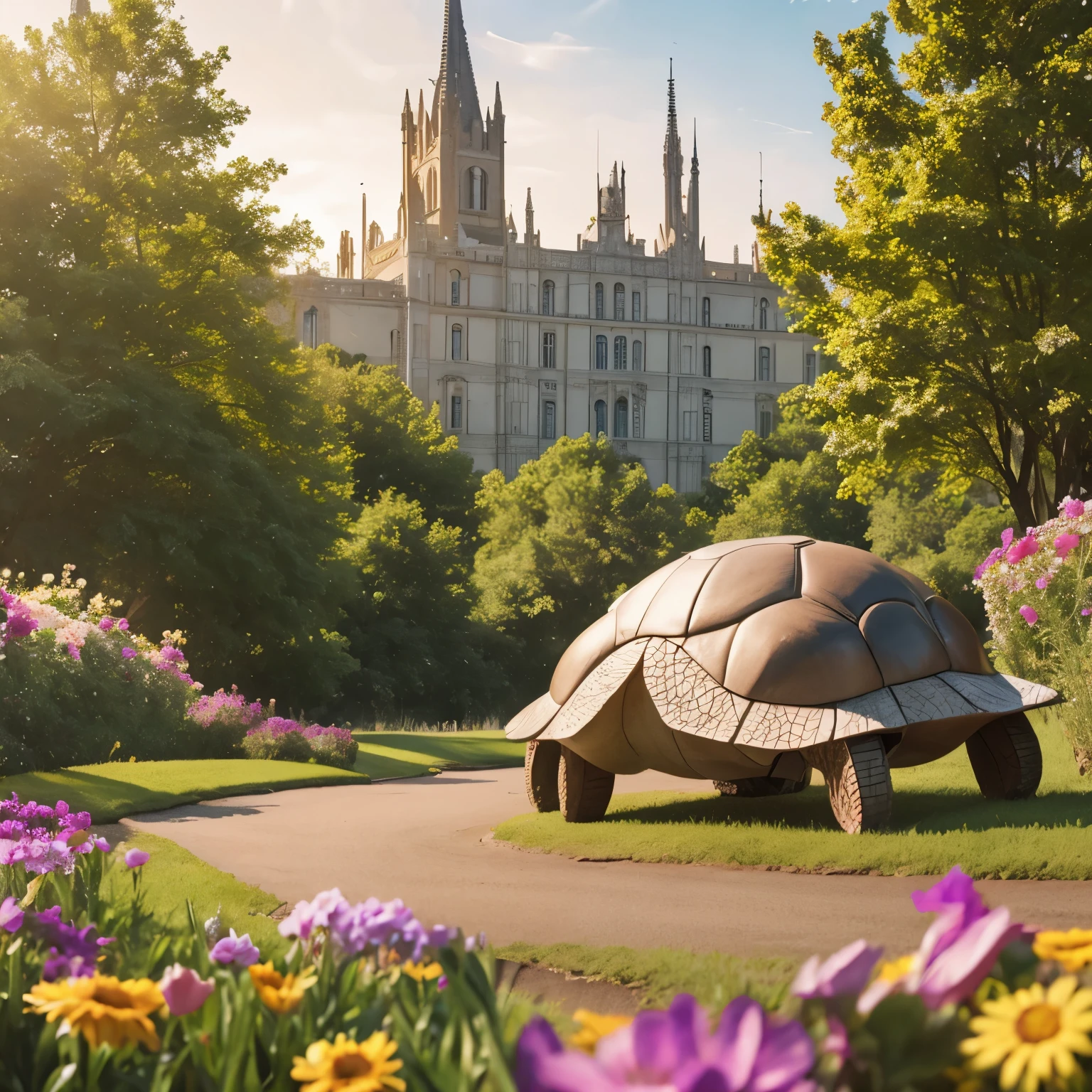 Bébé tortue avec des fleurs sur sa carapace