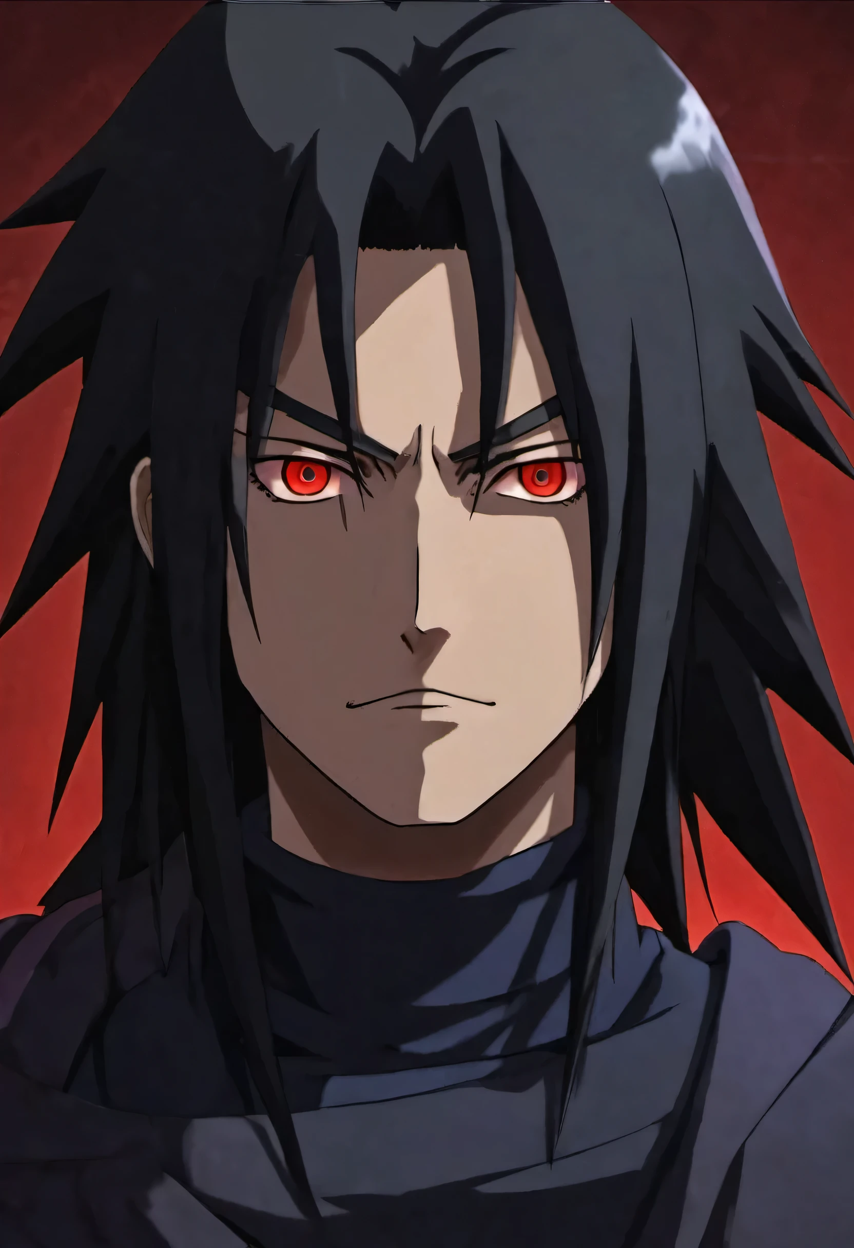 homem de anime uchiha Madara uchiha Madaracom um comportamento sombrio e taciturno, com olhos vermelhos brilhantes e um sorriso malicioso, hack a powerful computer system with visible electrical currents flowing through your body, enquanto sombras sinistras o cercam, (sinistro:1.2), (escuro, moody lighting), (atmosfera sinistra), (Contrast between Light and escuro) mostrar de corpo inteiro