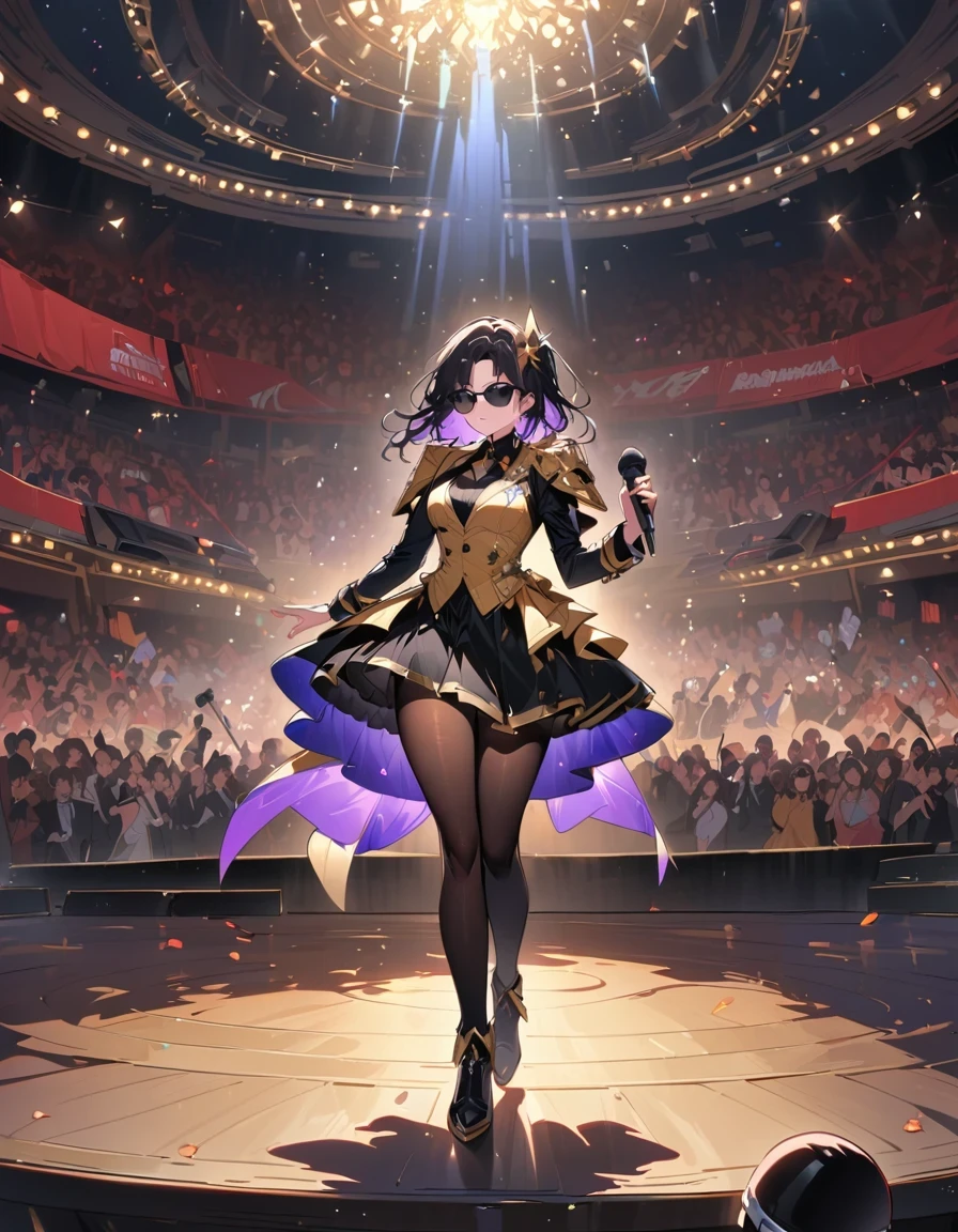 Michael Jackson concert,masterpiece,8K,high definition resolution,电影Light,theater,Light,accomplish,Michael jackson,((microphone:1.3)),concert,accomplishance,fashionable clothes,short skirt,singer,Idol,super detailed face, 细致的Eye睛, 双Eye皮,((super detailed)),((delicate face)), 美丽细致的Eye睛, (emphasize,gradient hair), valley bladder indulgence,Eye,Genshin_Influence,look at the audience, ((imagine)), strong Light and shadow, shot,masterpiece,Super quality,theater stage,大Eyejacksonwear tights在舞台上通过microphone唱歌, perforated stage costume, sing on stage, wear tights, wear tights,Stylish lenseichael jackson in a gold outfit and sunglasses, Michael_jackson,With shoulder pads, wear black clothes, he is a rock star, majestic gesture, golden accents, Michael Jackson's style, gold plated black