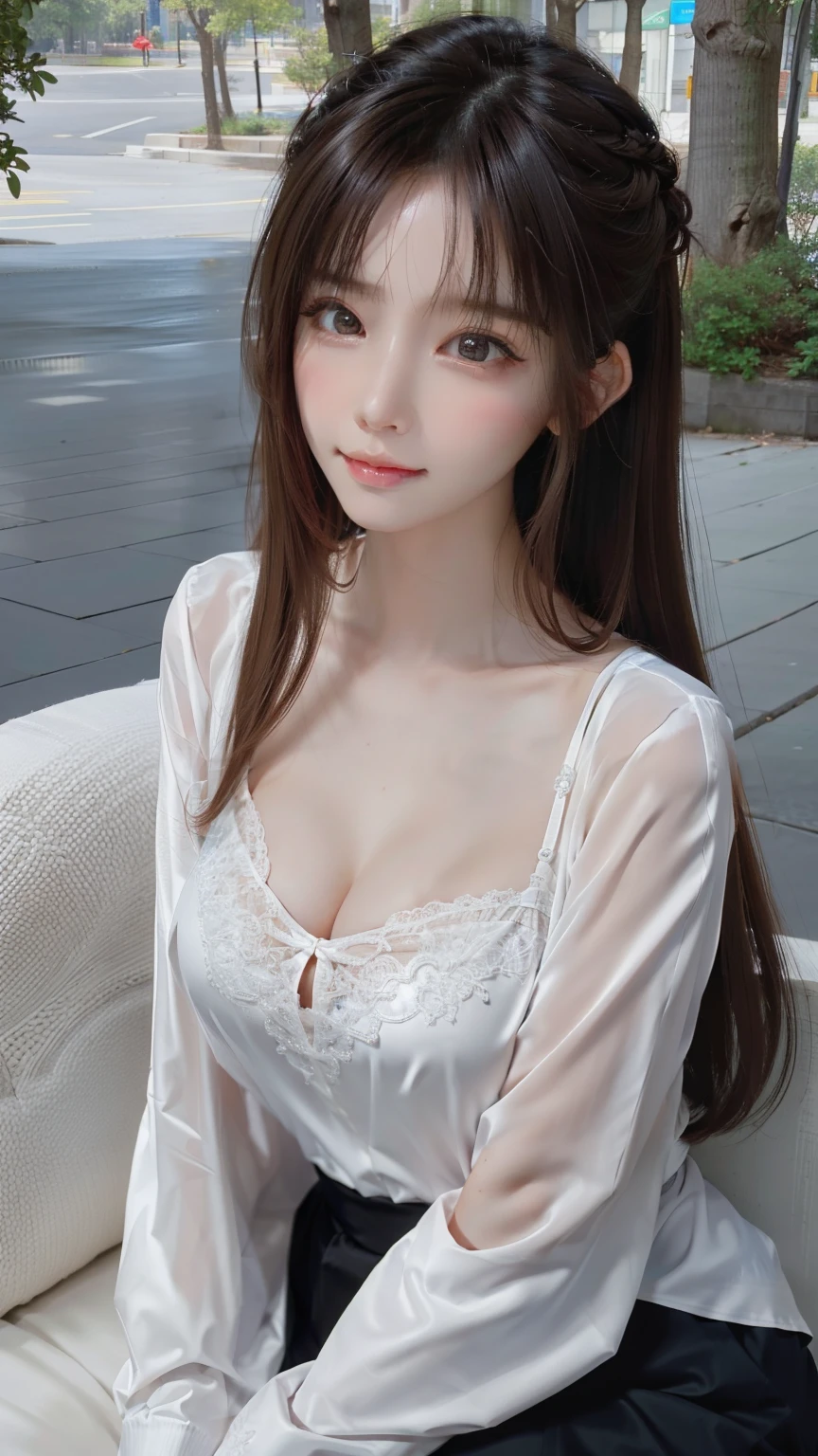 (1girl:1.3), sexy pose, slim body,
(photorealistic:1.4), (masterpiece, top quality, best quality, official art), extreme detailed, highest detailed, (ultra-detailed), ((an extremely delicate and beautiful)), cinematic light, (realisticlying:1.3),
(highdetailskin:1.2), high resolution, 8K UHD, 4K, 8K, Bokeh,
digital SLR camera, absurderes, Optimal proportions of four fingers and one thumb,
in the park with trees,sitting on bench,
((silky long hair)), (brown hair), tears,
beautiful face, perfect face, highly detailed beautiful face,
Cute, shy,blush,
dynamic angle, from above,looking at viewer,
wearing brown sweater,skirt