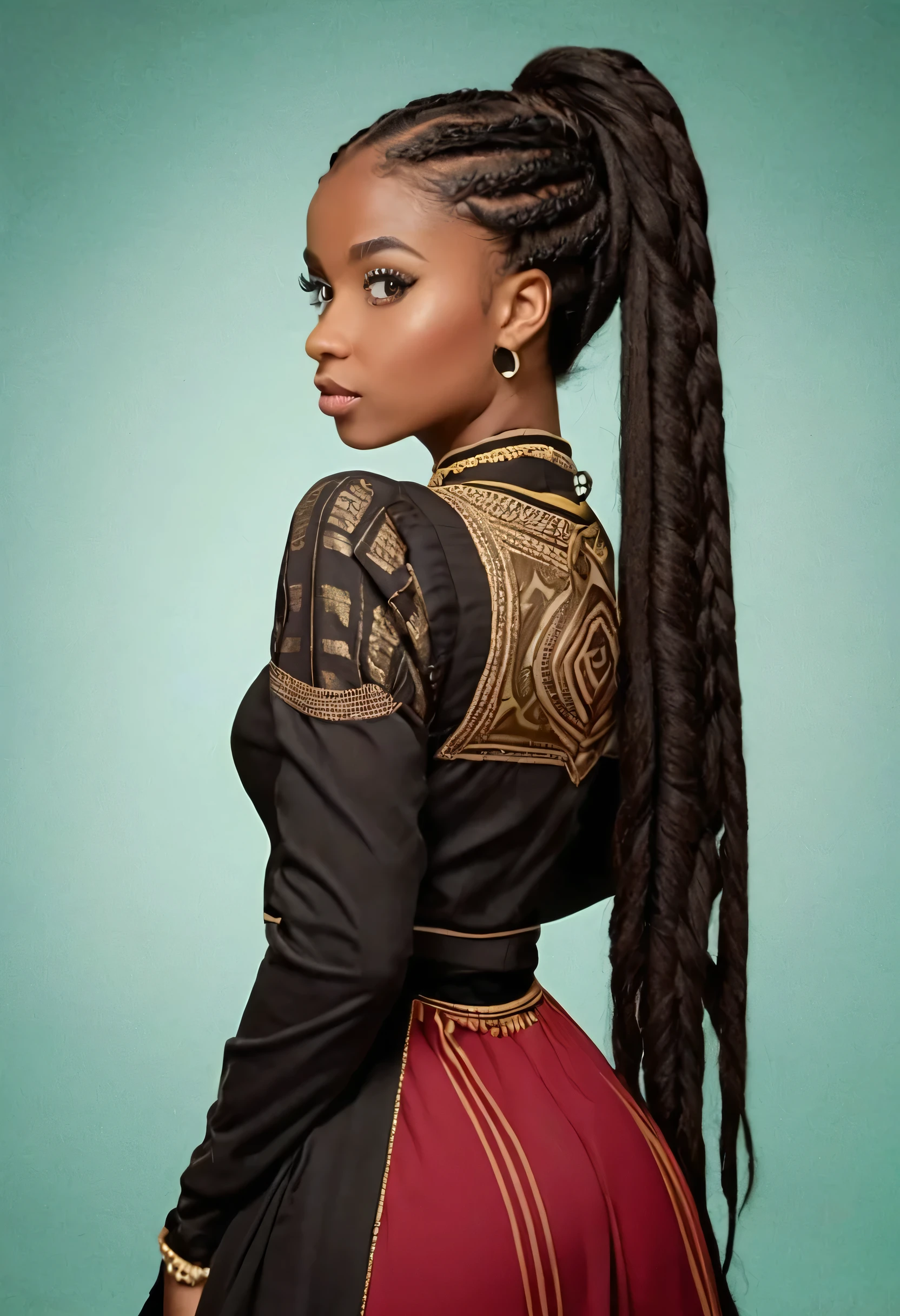 a full body shot, green eye, good hand with good fingers, mulher negra, pele negra, olhos castanhos, olhos castanhos, cachos, cabelo crespo, afrogirl, afro, vestir, vestir, bem vestido, Anagoa, medieval, realeza, princesa, rainha, rainha, Wakanda, cabelo longo, hair braid, 30 anos, vestir, vestido medieval, vestir, castanho, olho castanho claro, Olhos claros castanhos, Adult woman, mais velha, Woman, adulto, brown hair, 30 anos, mulher adultoa 30 orelhas, Dread Castanho, peito pequeno, pigtail, pigtail, Brown braid, vestidos medievais, corpo todo, vestido longo, pele negra real, Mulher Adul