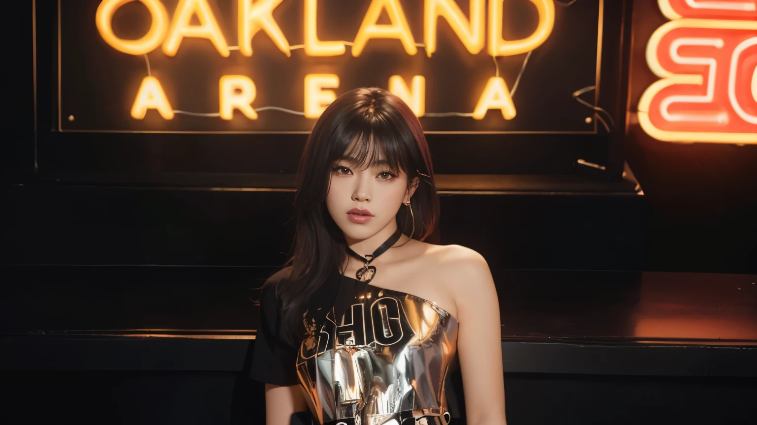 arafed woman in a black top and a black skirt standing in front of a neon sign, roseanne park of blackpink, charli xcx, jossi of blackpink, cindy avelino, profile image, portrait of jossi of blackpink, jisoo from blackpink, lalisa manoban of blackpink, taken in the early 2020s, with neon lights