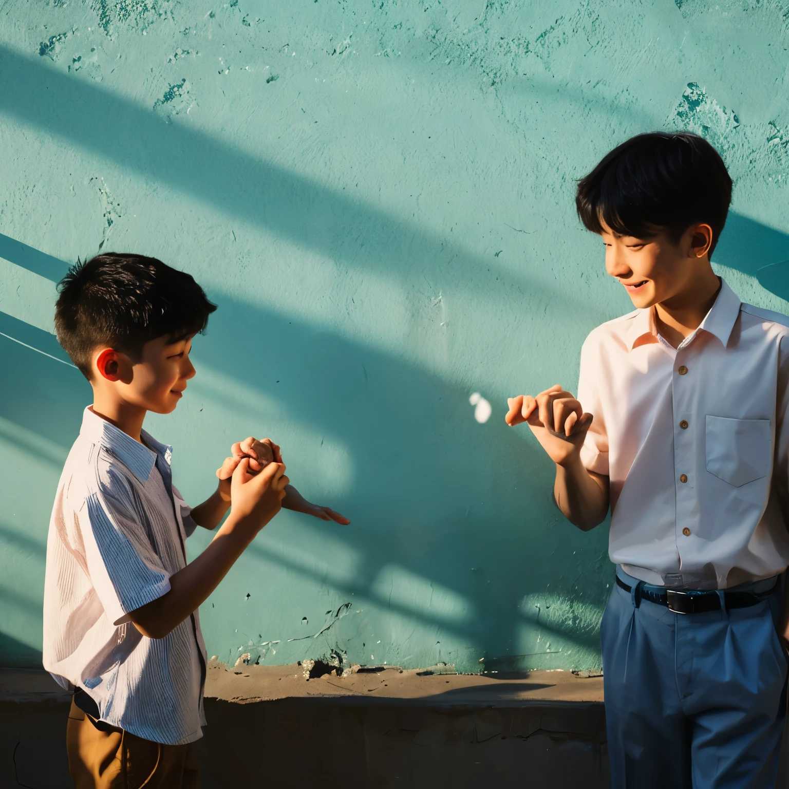 Two boys holding hands
