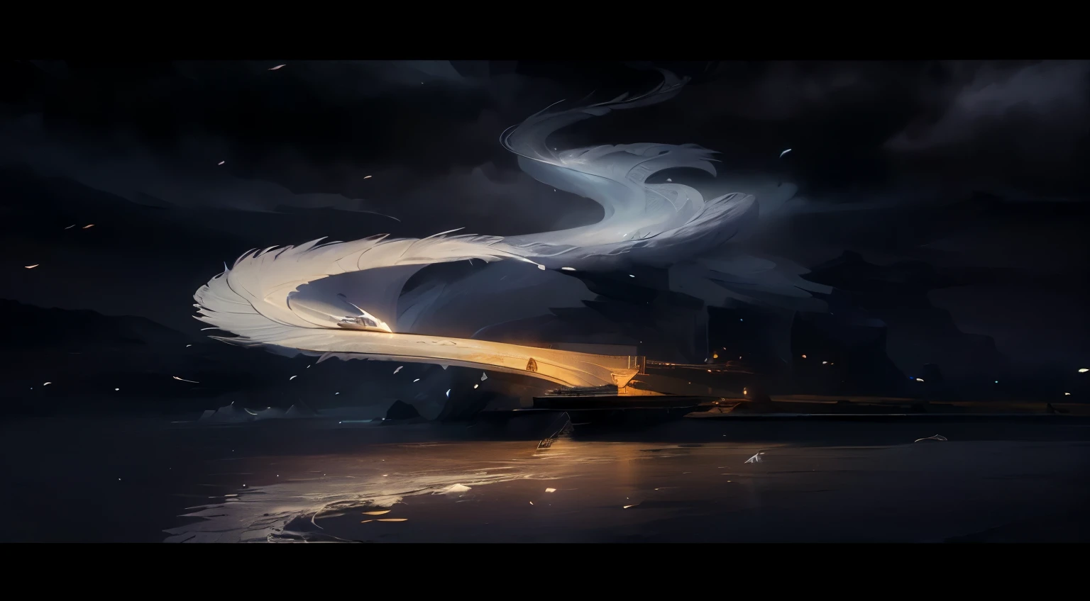 There is a white feather flying on the boat on the water, A beautiful artistic illustration, fantasy illustration, fantastic numbers, Beautiful digital artwork, fantasy art, blurry and fantasy illustration, very Beautiful digital art, author:Yang Jie, Beautiful digital art, digital art fantasy, author:Cyril Rolando, Beautiful digital illustrations, fantastic art, Gorgeous digital art, Beautiful illustration