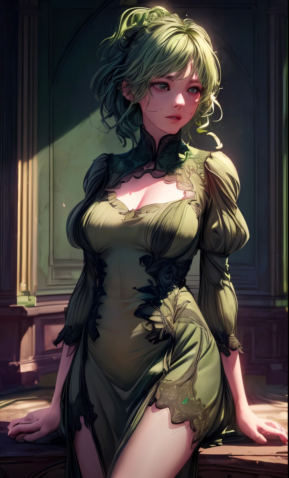 green:1,(extremely detailed CG unity 8k wallpaper,masterpiece, best quality, ultra-detailed), realistic illumination, realistic shadows,(best quality,4k,8k,highres,masterpiece:1.2),ultra-detailed,(realistic,photorealistic,photo-realistic:1.37),green dress, sea foam green color, sea foam green:1