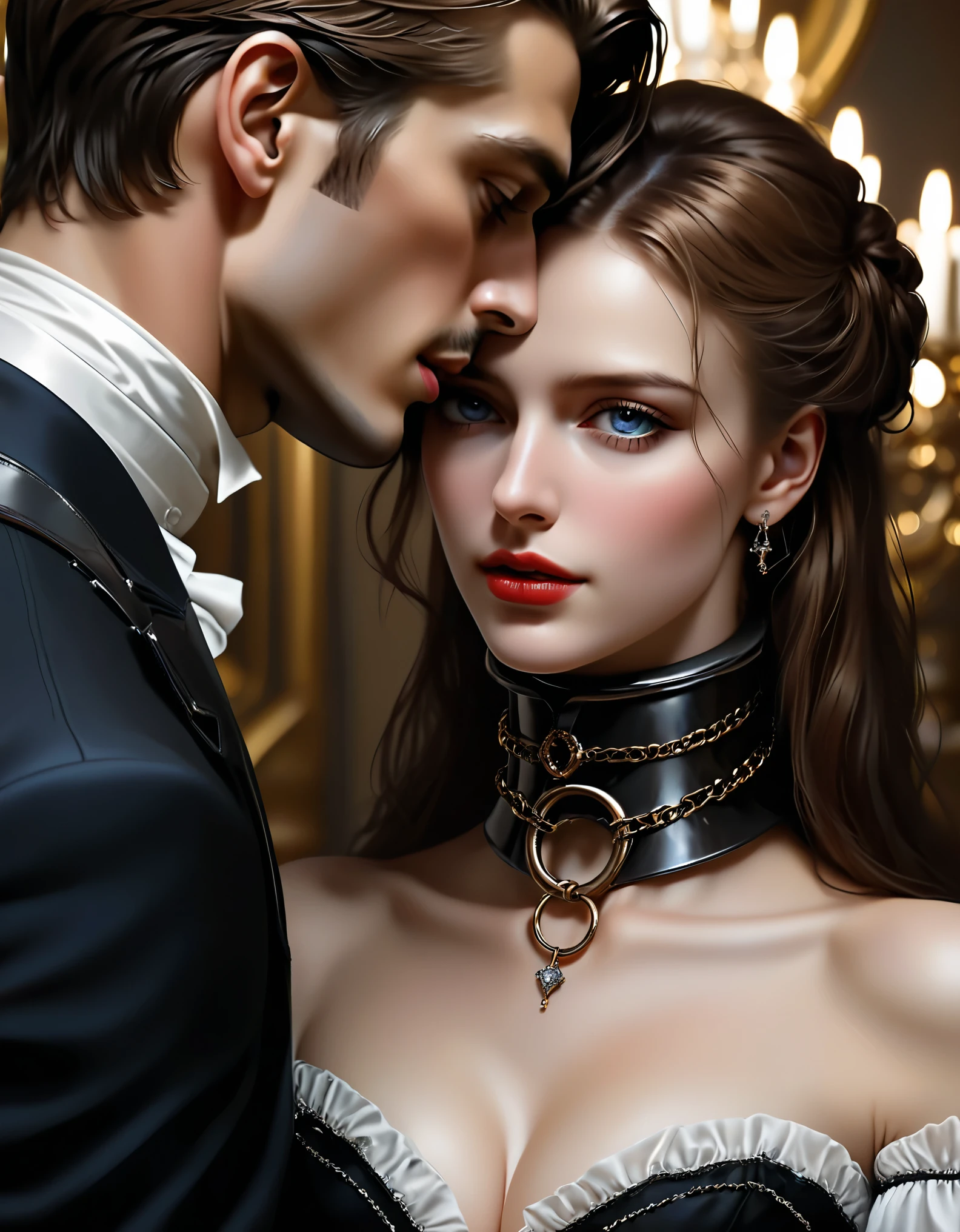 （Kneeling with hands tied：1.8）（（Asian Female slave））,named ano natsu de matteru, ((Very tall and strong European male host)), The slut has a tattoo of her owner’s exclusive mark., condescending attitude, Fixing steampunk slave collar for slut, An exquisite iron ring symbolizing slave status, Put the collar around the slut's neck, sharp eyes, Arrogant look, Slut's humble actions, high detail, Renaissance, Tonalism, Expressionism, Minimalism, Fauvism, Genre painting, UHD, anatomically correct, textured skin, high details, best quality, super detail, 16k
