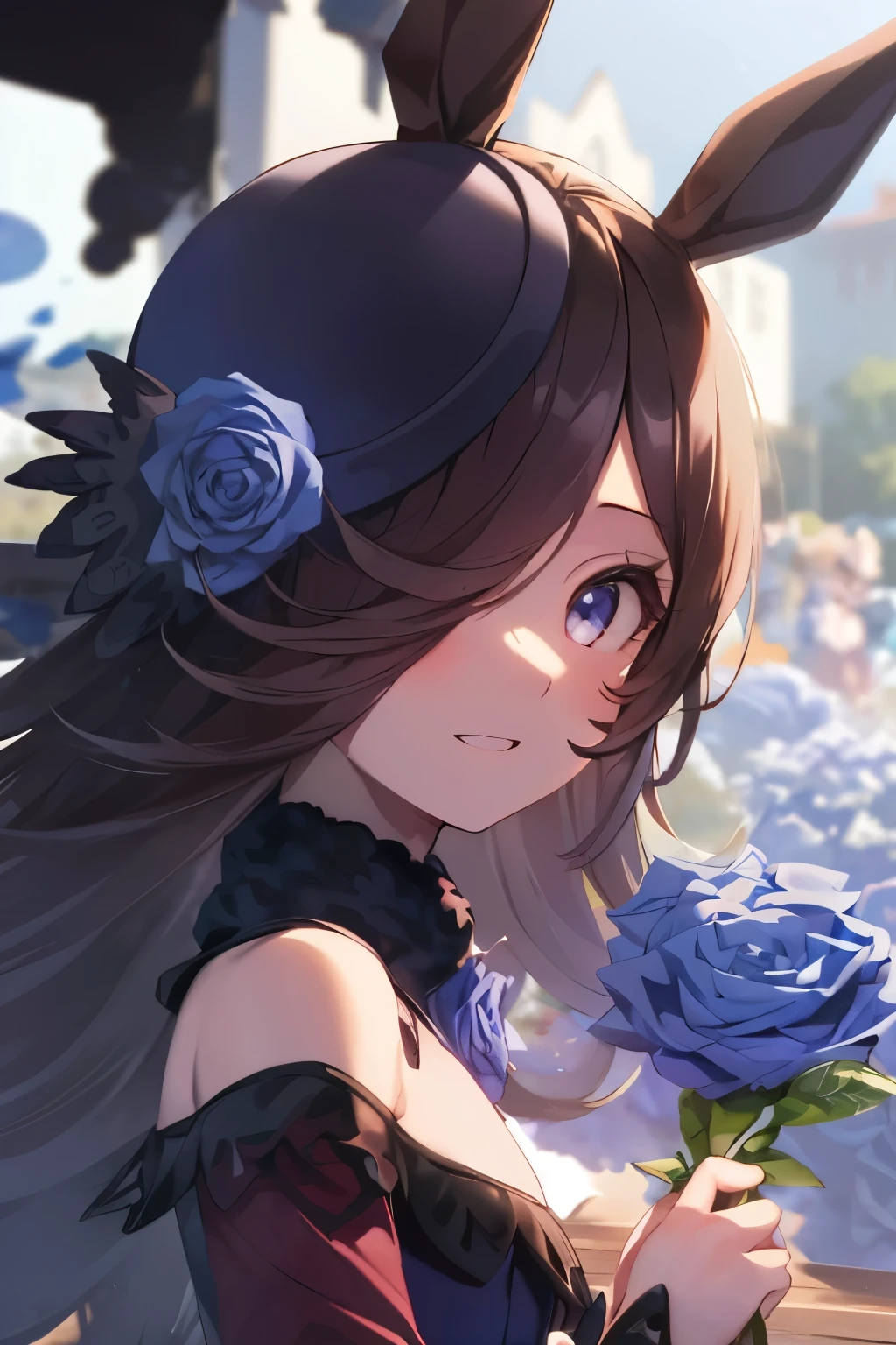 (table top.highest quality).(dynamic angle). (CG painting with very impressive details),(perfect image)、comic strip.shape.1 girl.detailed face、perfect face.delicate face、girl wearing a delicate uniform、rough skin、black hair.length、(Umamimi Girl)Umamimi Girl、((beautiful blue eyes)).delicate and beautiful eyes、fine eyes、reflected eyes、smile.(look at the audience:1.3).(face is a little red:0.8)、8k wallpaper、cowboy shot、reflected light、most detailed、Complex、The delicate background is outdoors、Girl sitting on a bench、rough skin、fine skin、(super resolution)、wearing a uniform