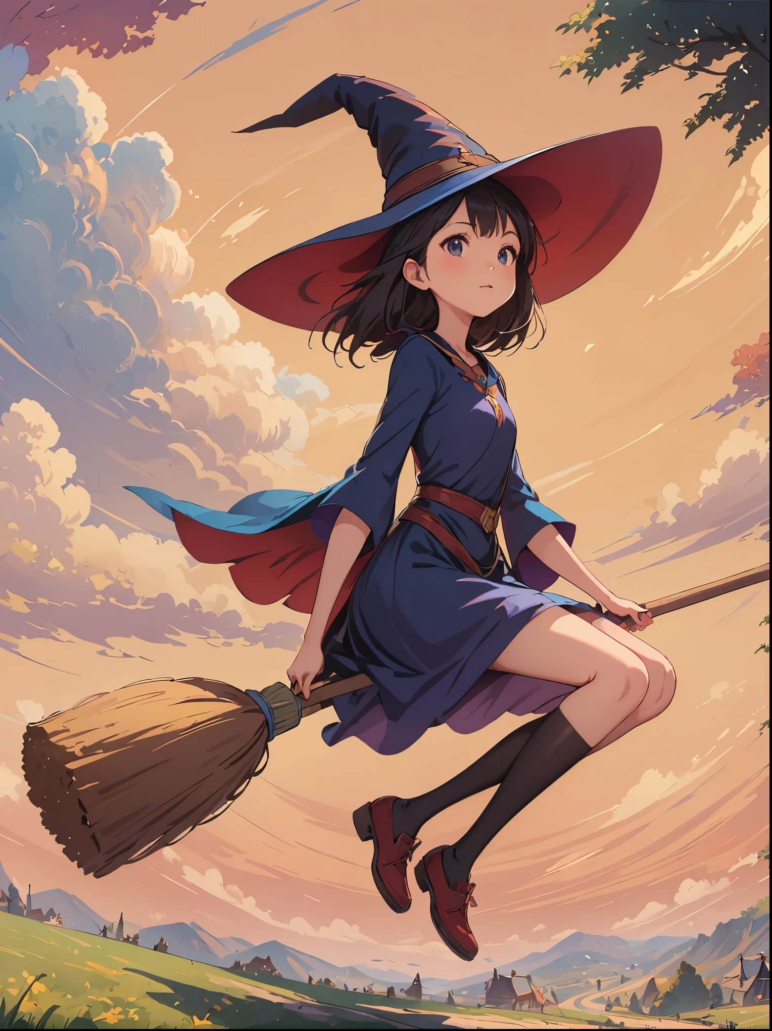 1 girl,kiki,witchの宅急便,perfect face,cute, ((((flying witch))),((Ride a broom)),broom flight,Straddling the broom,anatomically correct,(masterpiece, highest quality:1.2),masterpiece,highest quality,最高masterpiece,8K,,Wind,fantasy,,wonderful,, Mysterious, Charm, Whimsical, playful, adventurous, free, wonder, imagine, decide, skill, speed, movement, energy, realism, naturalistic, figurative, represent, beauty, fantasy culture, myth, fairy tale, folklore, Legend, witch, wizard, Magical creatures, fantasy worlds, composition, scale, Zenikichi, midway point, background, perspective, light, color, texture, become familiar with, beauty, wonder.