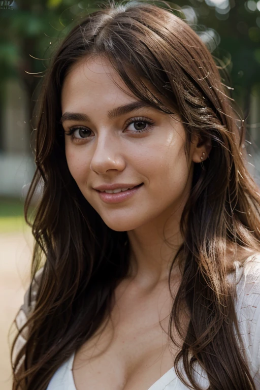 Beautiful ,23 years young american girl healthy, sweet smile looking,8k,realistic, raw photo,dark brown hair,fair skin, american,long hair,clear facial features,, very detailed, 23years old, innocent face, natural wavy hair, high resolution, masterpiece, best quality, intricate details, highly detailed, sharp focus, detailed skin, realistic skin texture, texture, detailed eyes, professional, 4k, charming smile, shot on Canon, 85mm, shallow depth of field, kodak vision color, perfect fit body, extremely detailed, foto_\(ultra\), photorealistic, realistic, post-processing, maximum detail, roughness, real life, ultra realistic, photorealism, photography, 8k uhd, photography, blonde hair