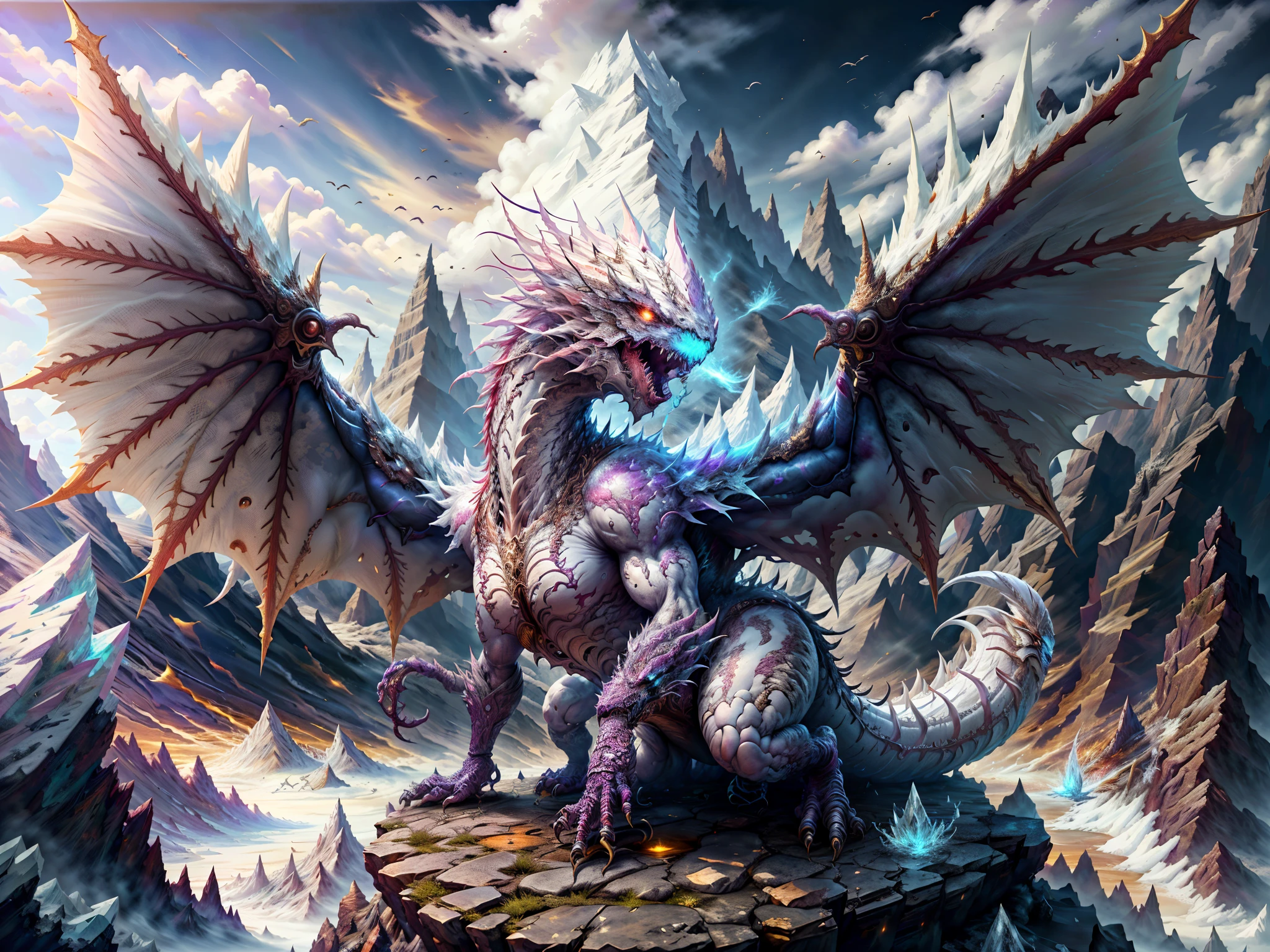 (highest quality,4k,8K,High resolution,masterpiece:1.4),Super detailed,(realistic photo style),ff14style,(holy white dragon),(crystal dragon:1.2),(he using powerful ice beam:1.3),Overwhelming and mysterious presence,huge and majestic wings,powerful fangs,shining scales,(Flying majestically over the frozen tundra:1.3),white background,Fantastic and otherworldly visual style,dramatic lighting,shot from side
