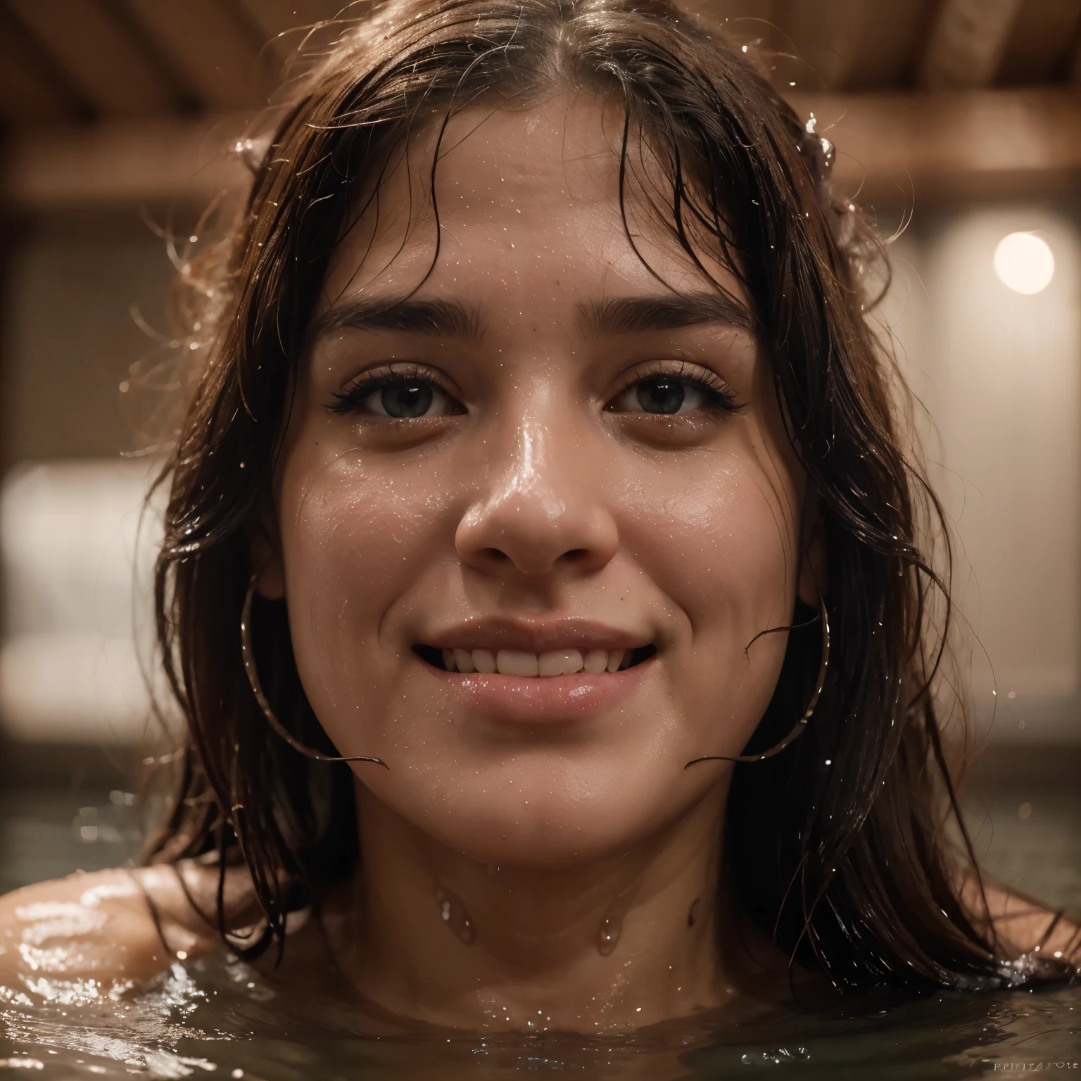 (8K), (Best Quality: 1.2), (Realistic), (Photorealistic: 1.37), Ultra High Definition, 1 Girl, Cute, Smile, Closed Mouth, Beautiful Details, Beautiful Nose, Full Body, Wet Hair, Colossal Dalsefo, Pork, , Thighs