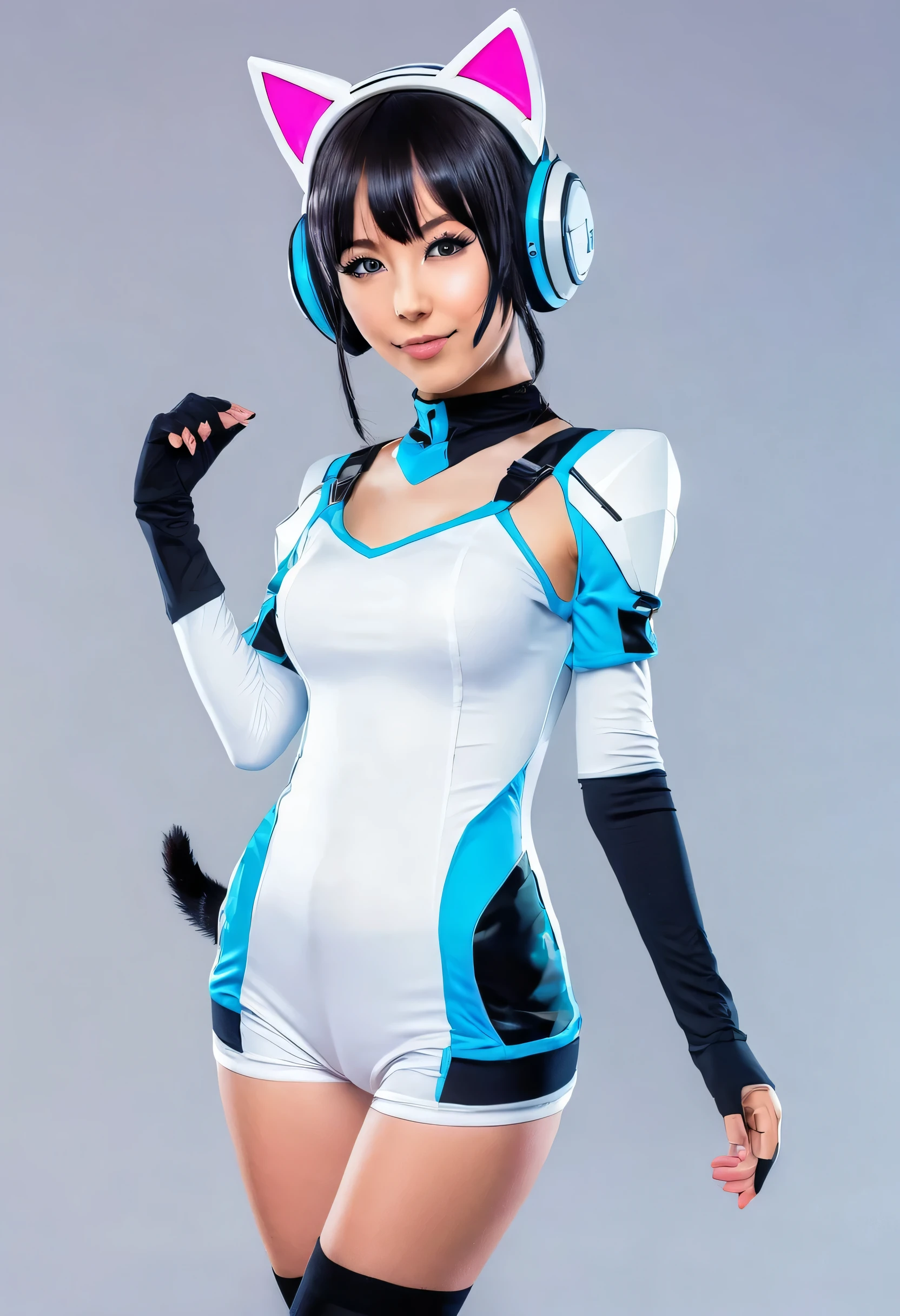 Cute anime girls with in futuristic outfits with cat ears