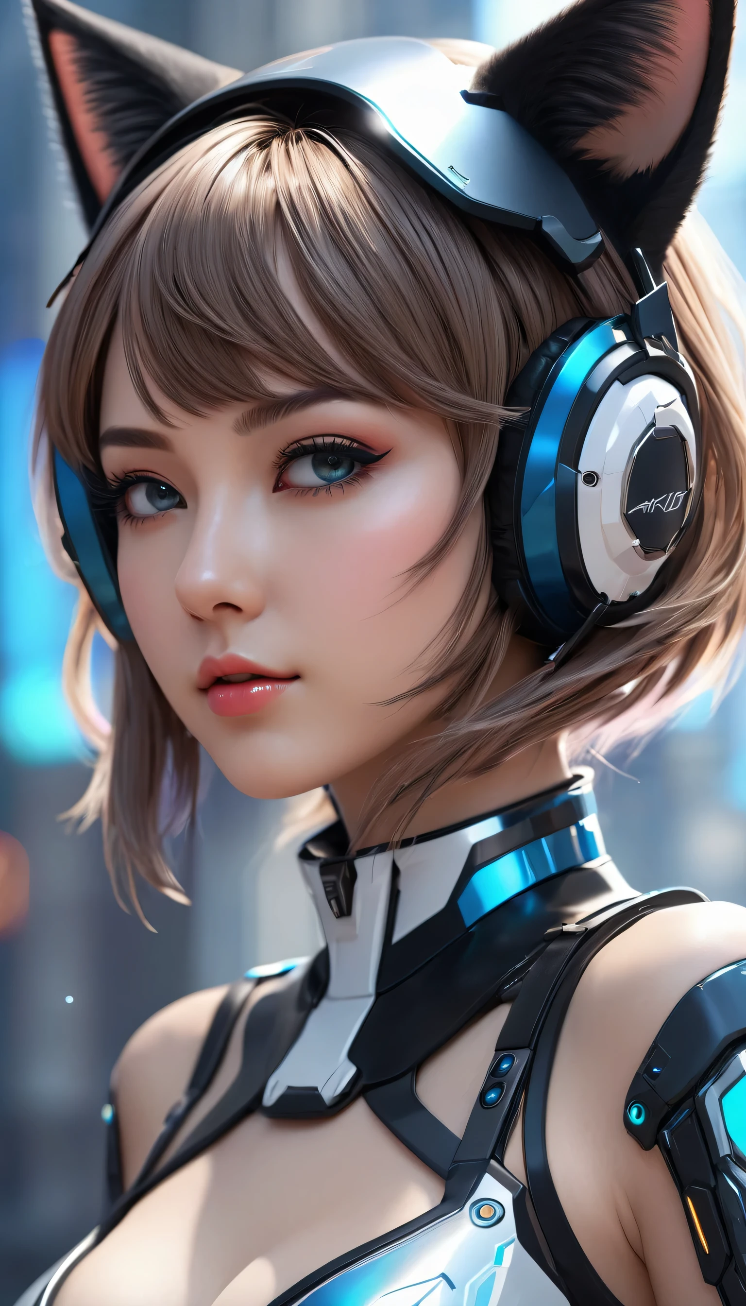Cute anime girls with in futuristic outfits with cat ears