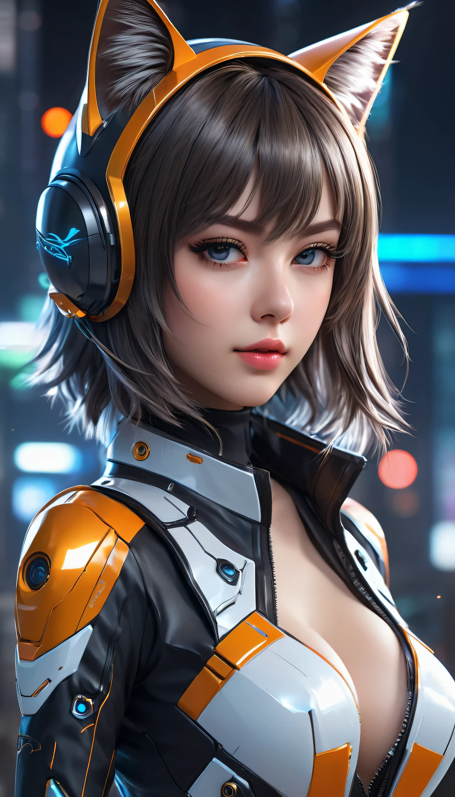 Cute anime girls with in futuristic outfits with cat ears