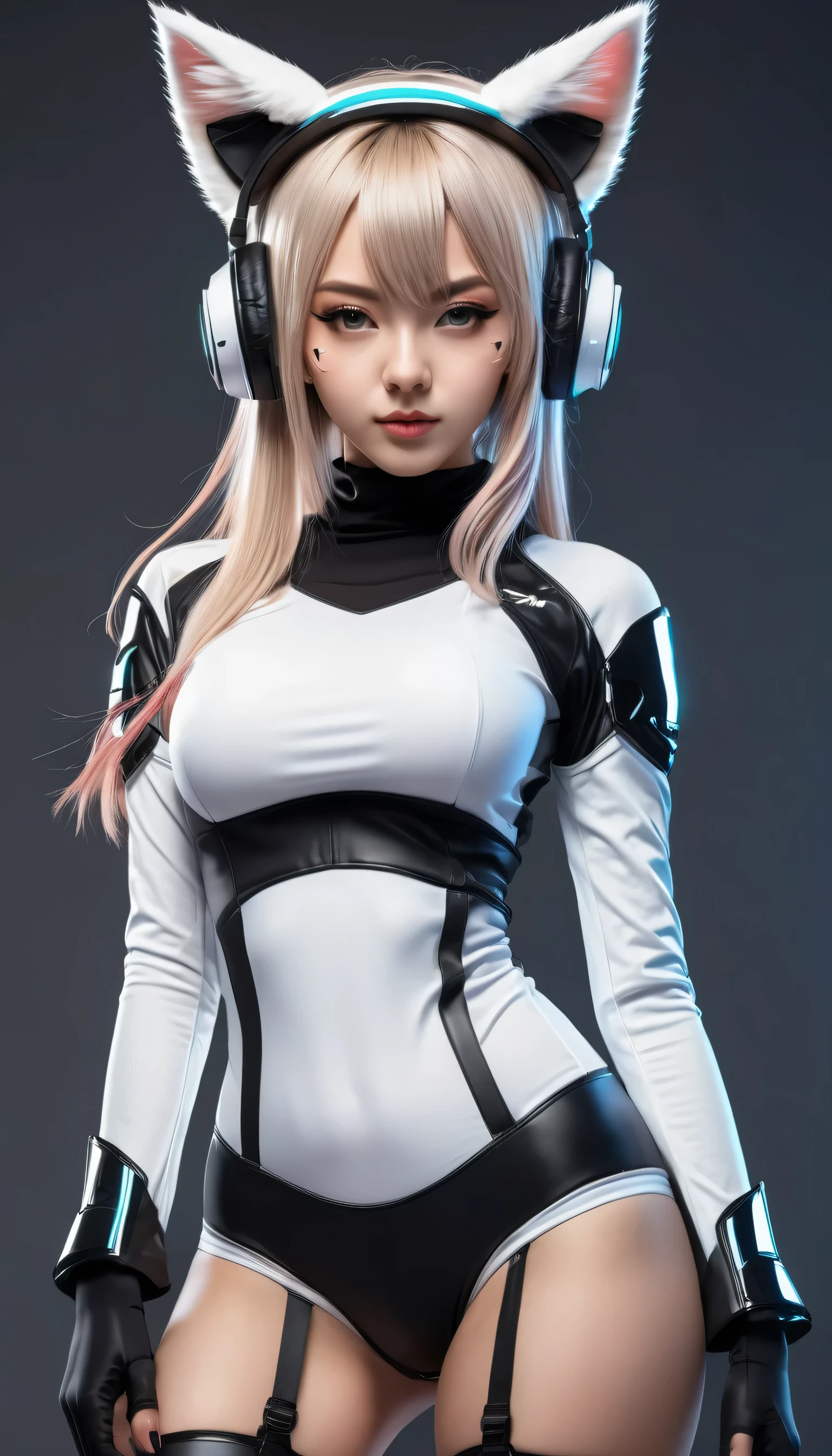 Cute anime girls with in futuristic outfits with cat ears