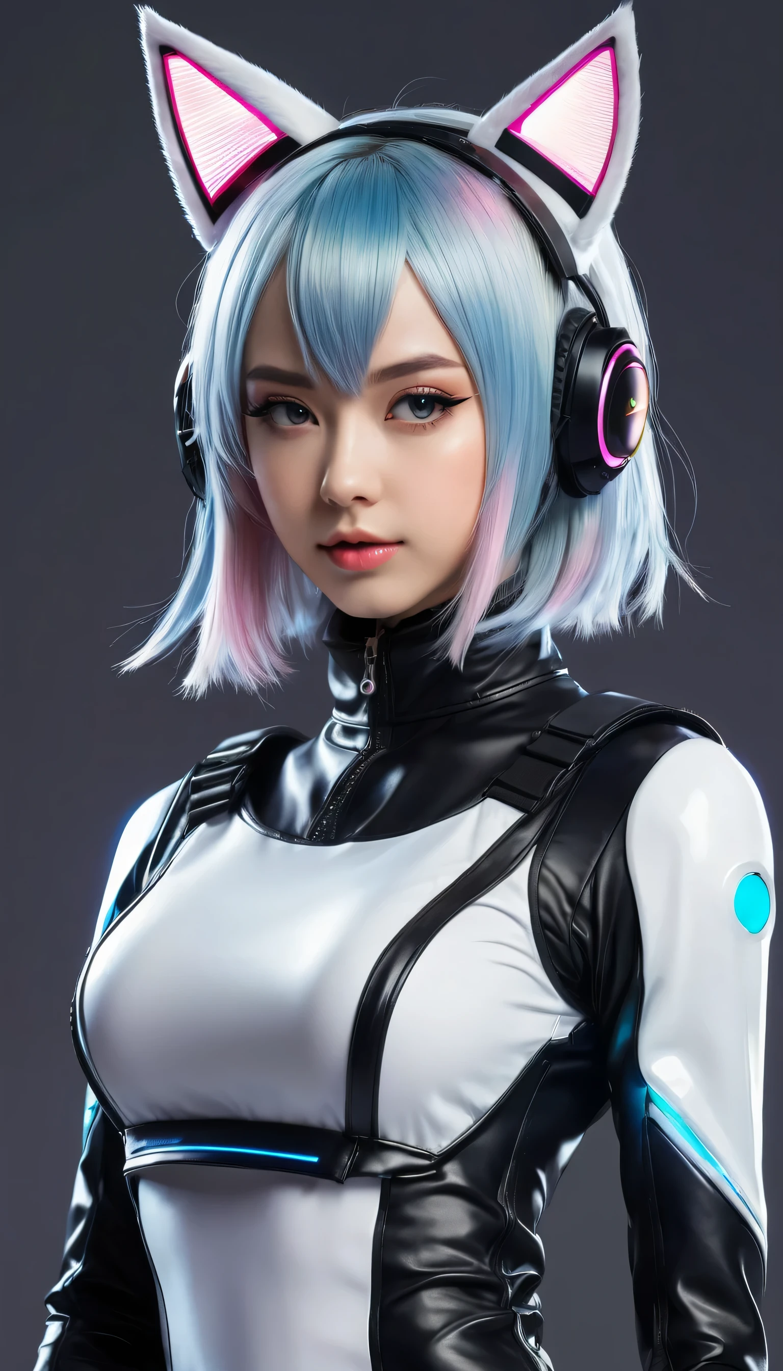 Cute anime girls with in futuristic outfits with cat ears
